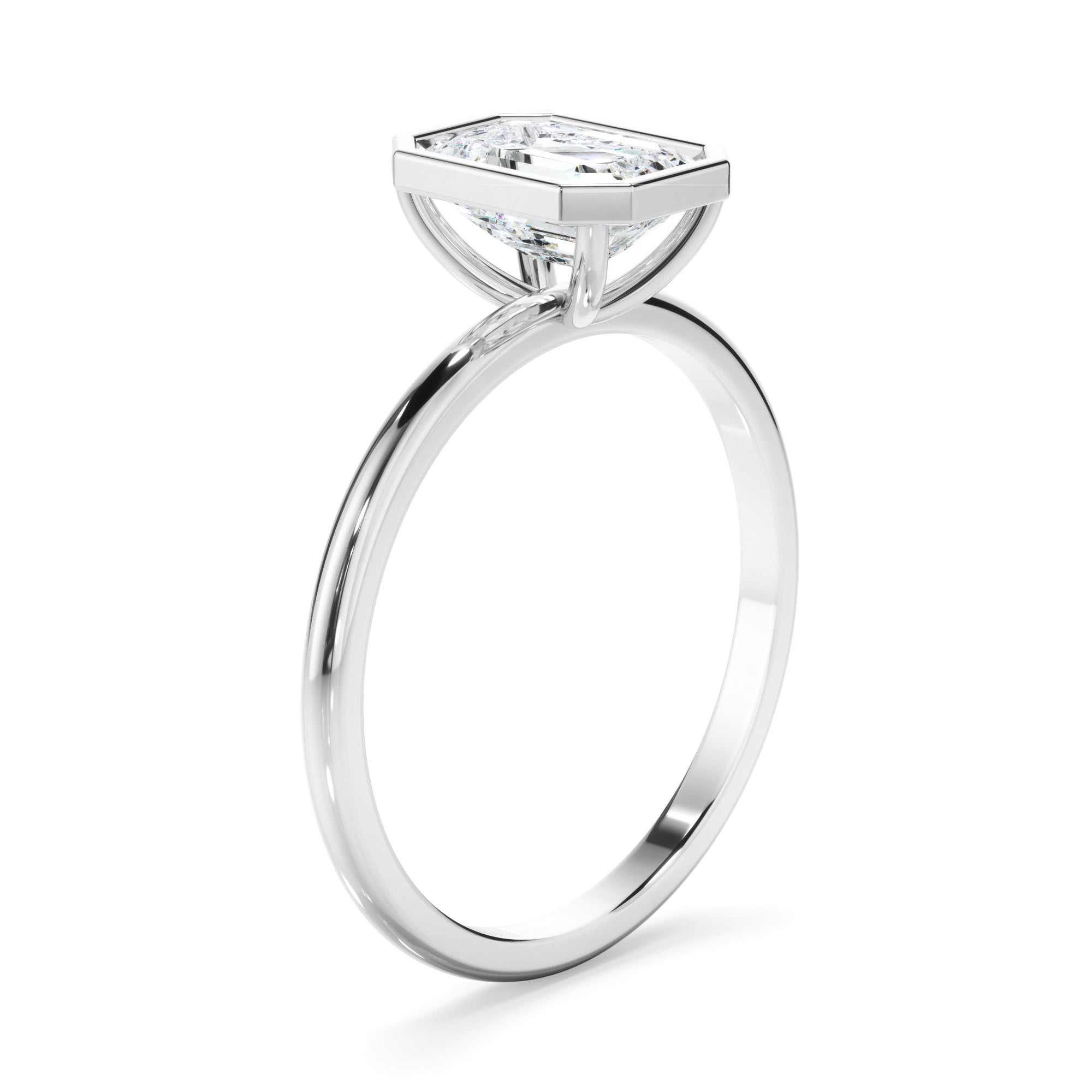 Violet - Emerald Cut Diamond Solitaire Bezel Set Engagement Ring