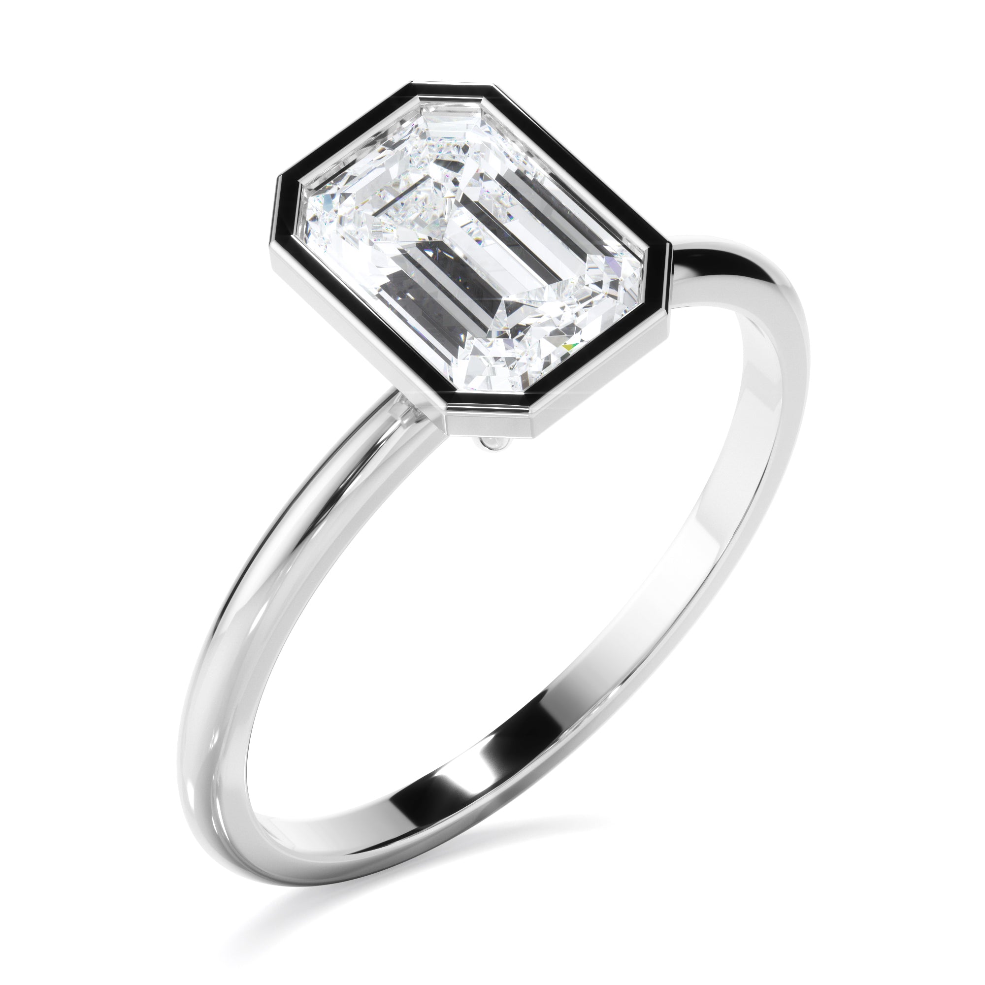 Violet - Emerald Cut Diamond Solitaire Bezel Set Engagement Ring