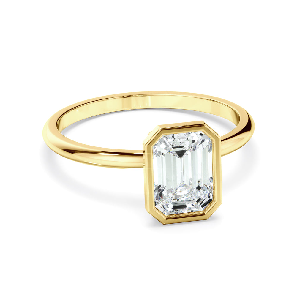 Violet - Emerald Cut Diamond Solitaire Bezel Set Engagement Ring