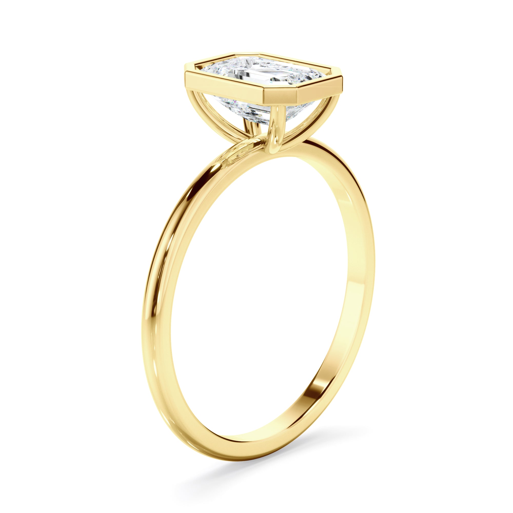 Violet - Emerald Cut Diamond Solitaire Bezel Set Engagement Ring