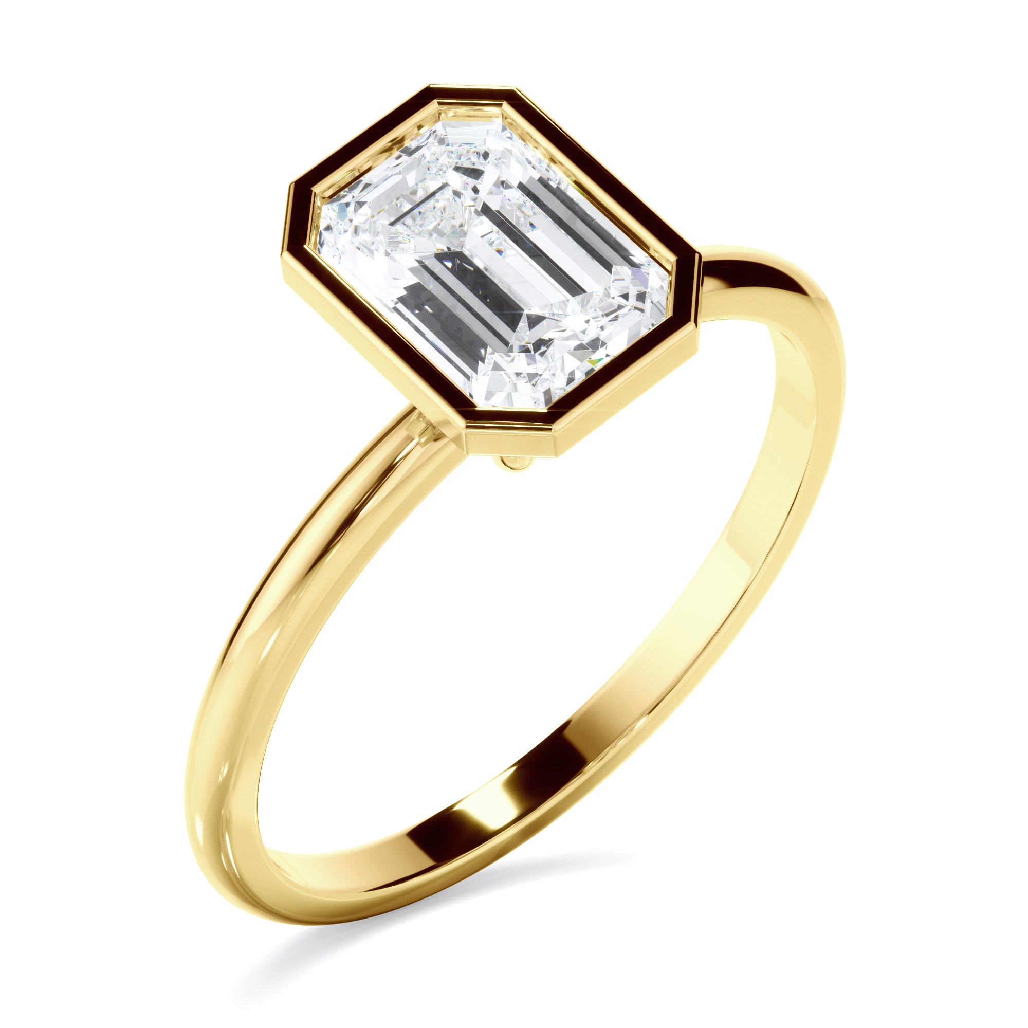 Violet - Emerald Cut Diamond Solitaire Bezel Set Engagement Ring