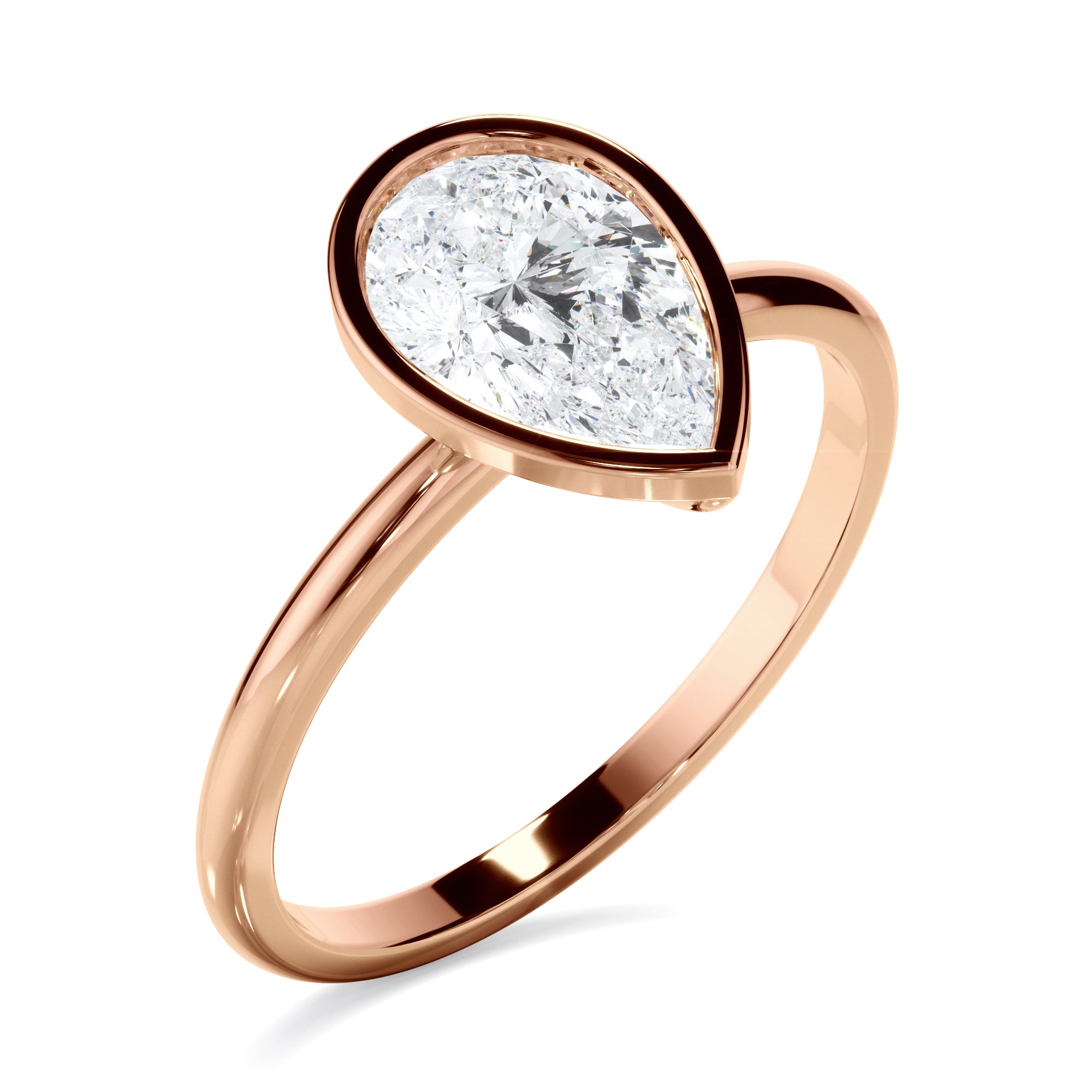 Renata - Pear Cut Diamond Solitaire Bezel Set Engagement Ring