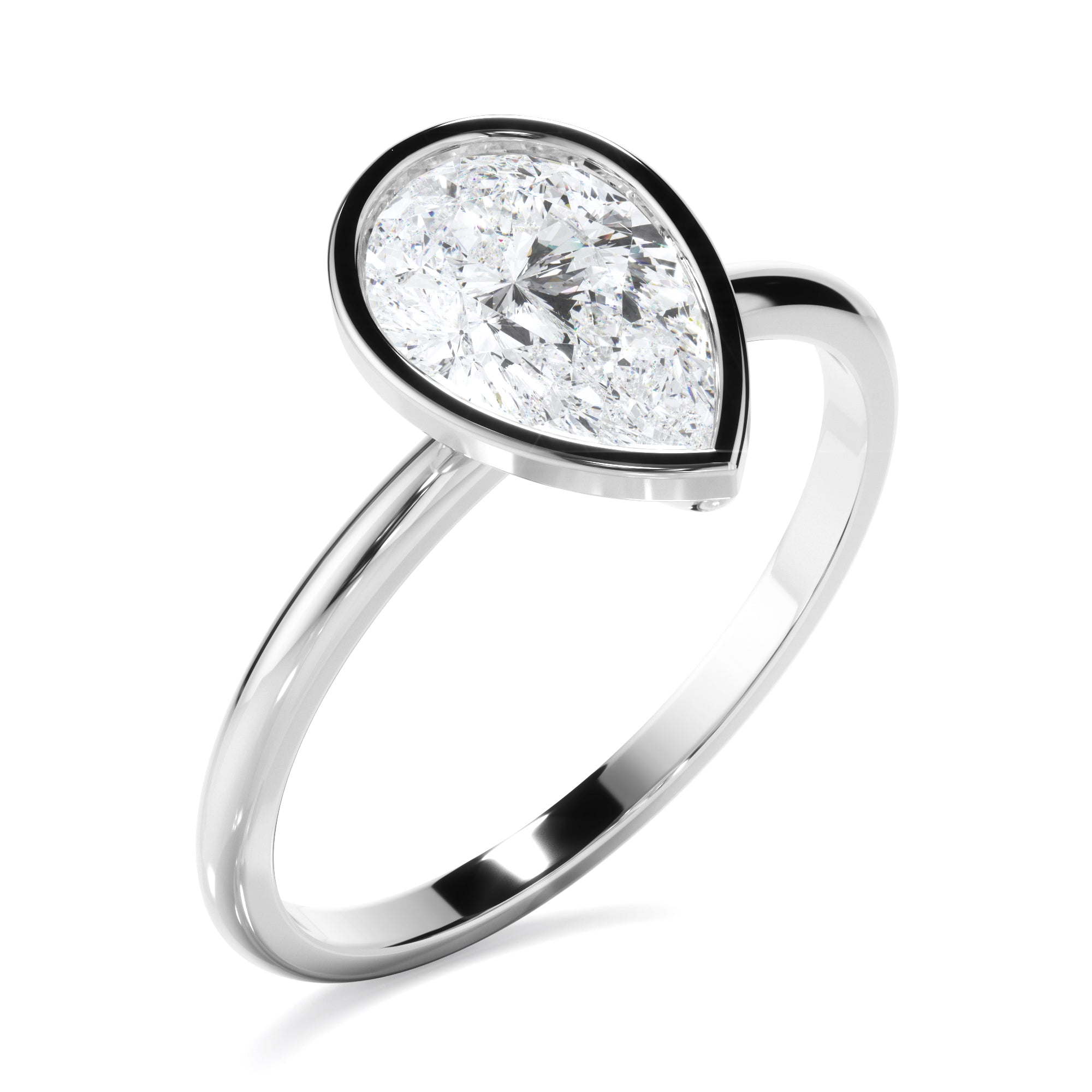 Renata - Pear Cut Diamond Solitaire Bezel Set Engagement Ring