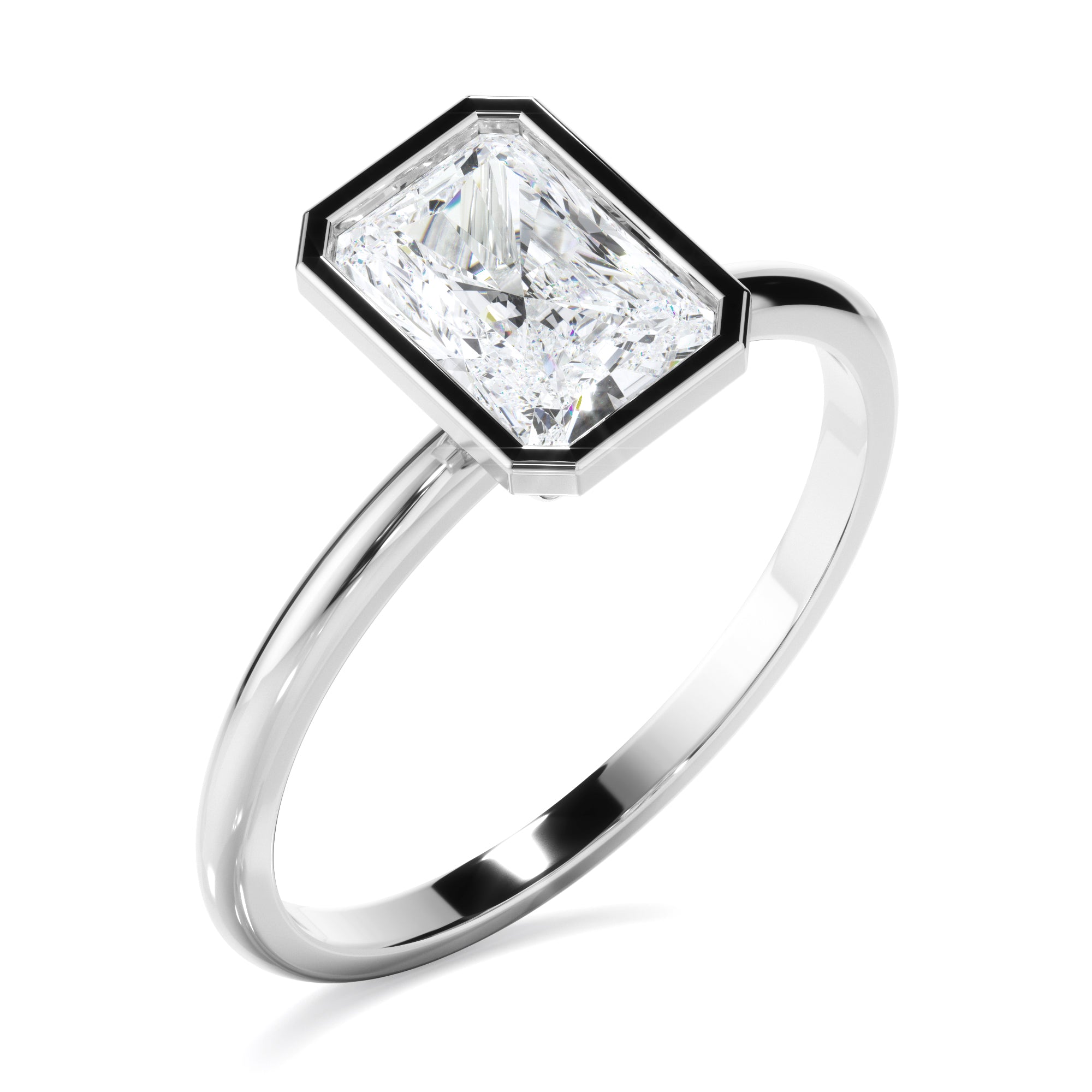 Cynthia - Radiant Cut Diamond Solitaire Bezel Set Engagement Ring