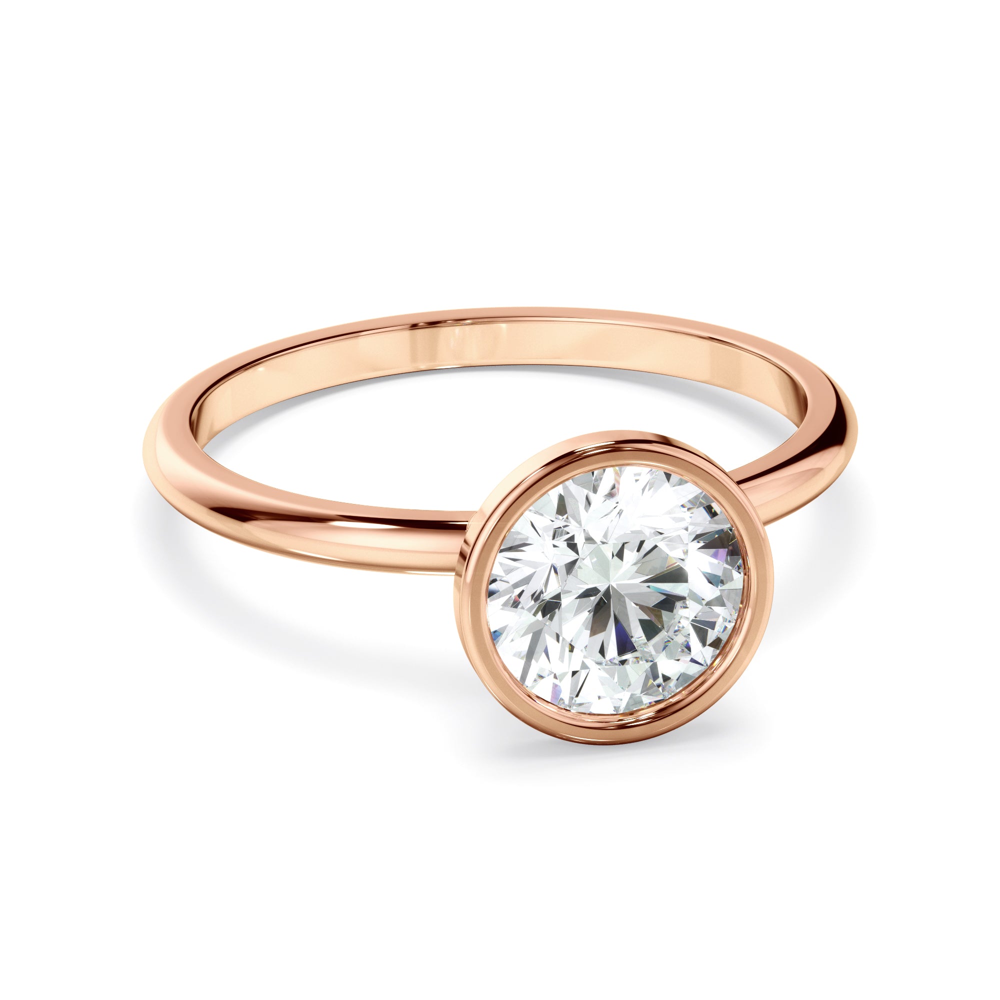 Leandra - Round Brilliant Cut Diamond Solitaire Bezel Set Engagement Ring