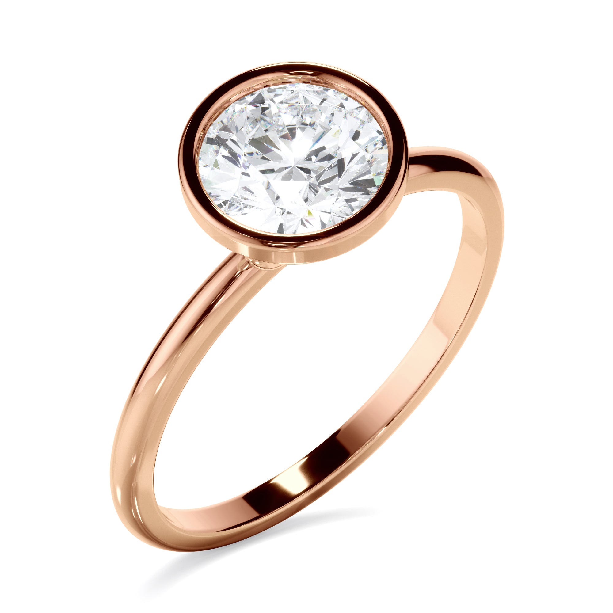 Leandra - Round Brilliant Cut Diamond Solitaire Bezel Set Engagement Ring