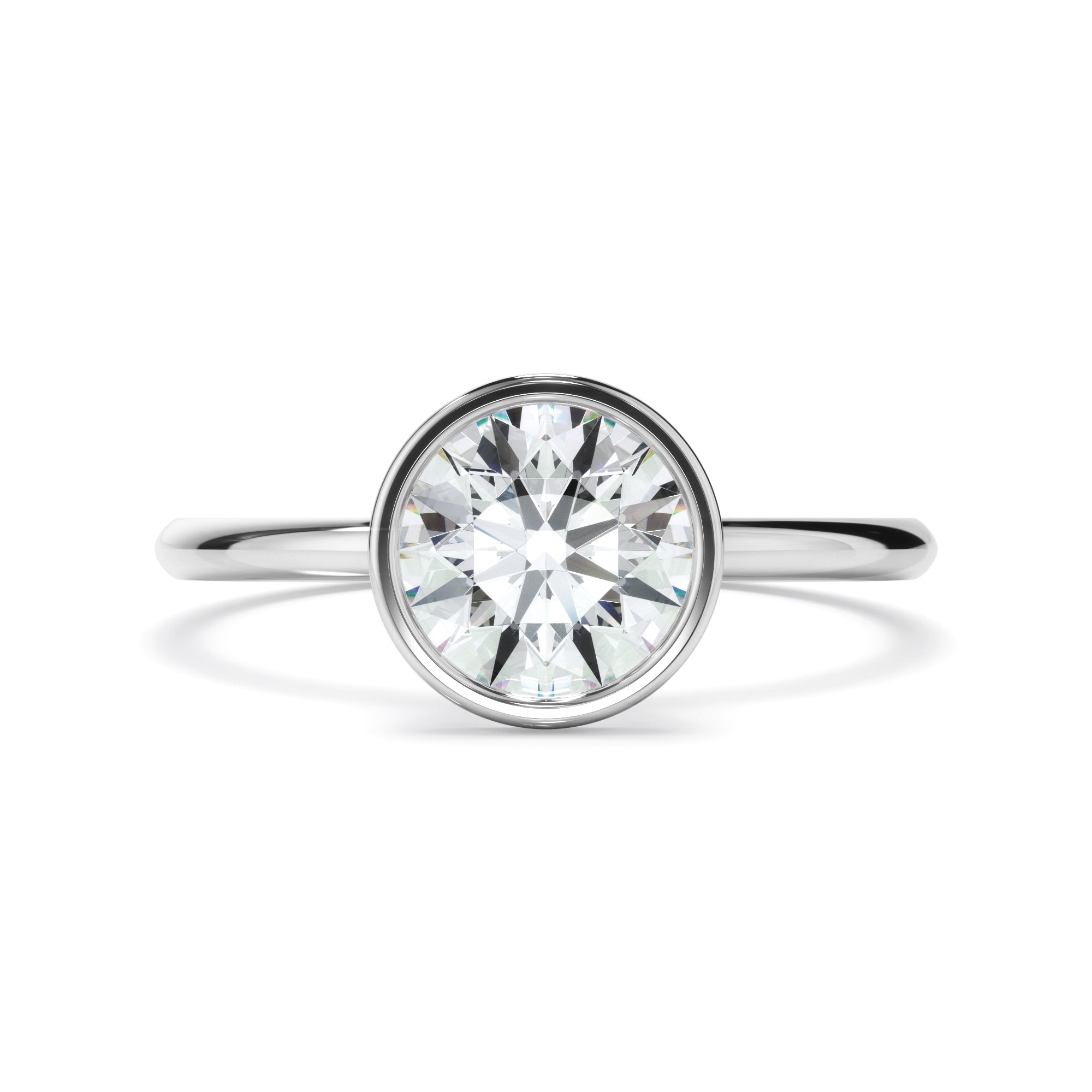 Leandra - Round Brilliant Cut Diamond Solitaire Bezel Set Engagement Ring