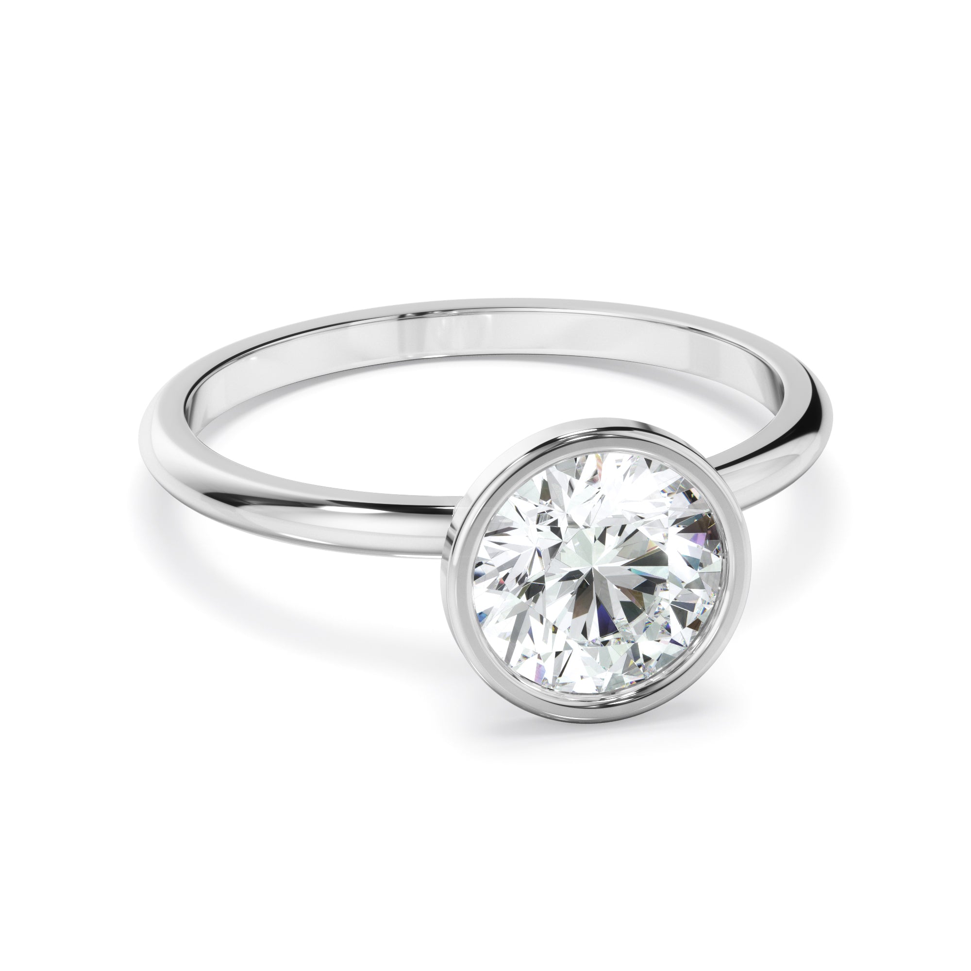 Leandra - Round Brilliant Cut Diamond Solitaire Bezel Set Engagement Ring