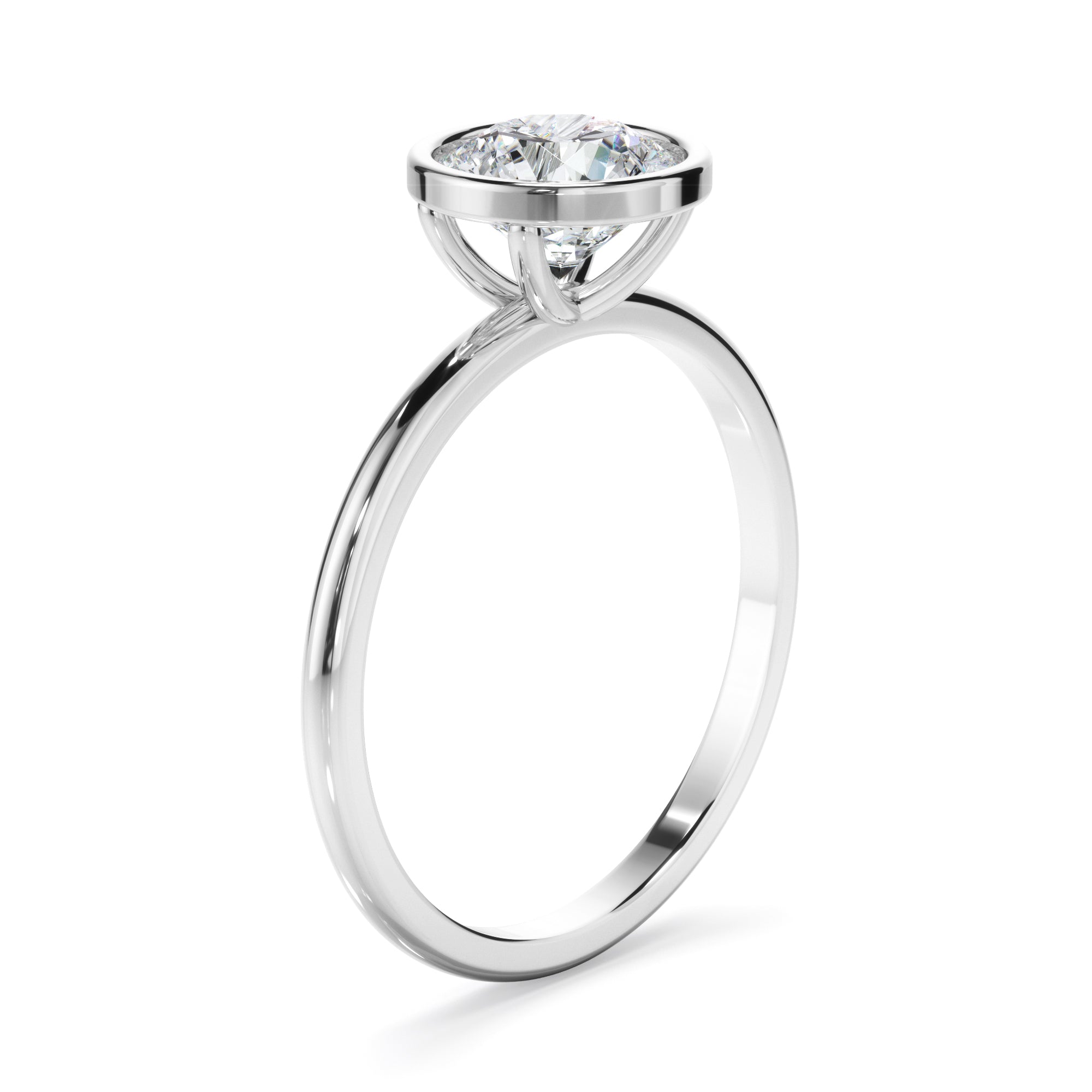 Leandra - Round Brilliant Cut Diamond Solitaire Bezel Set Engagement Ring