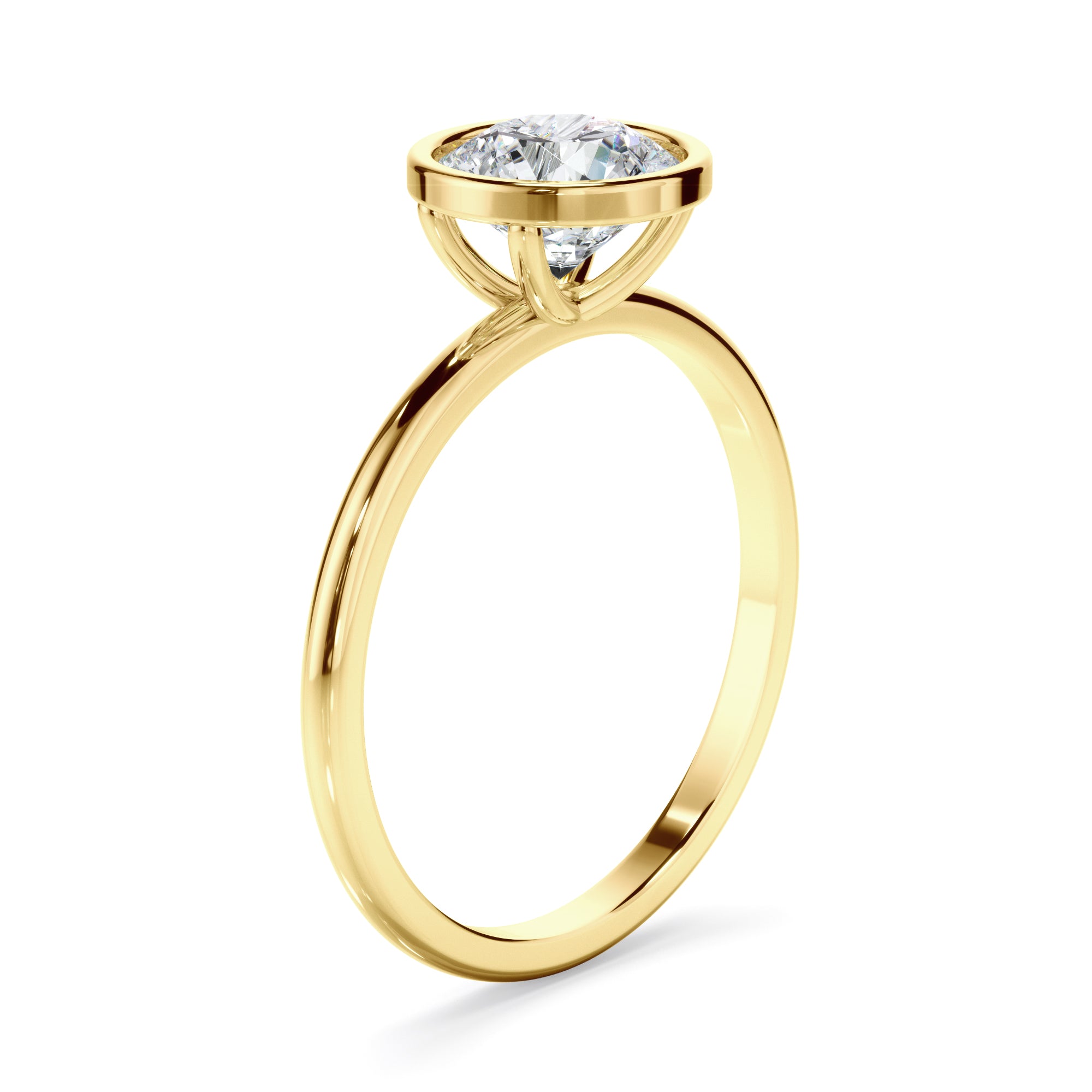 Leandra - Round Brilliant Cut Diamond Solitaire Bezel Set Engagement Ring
