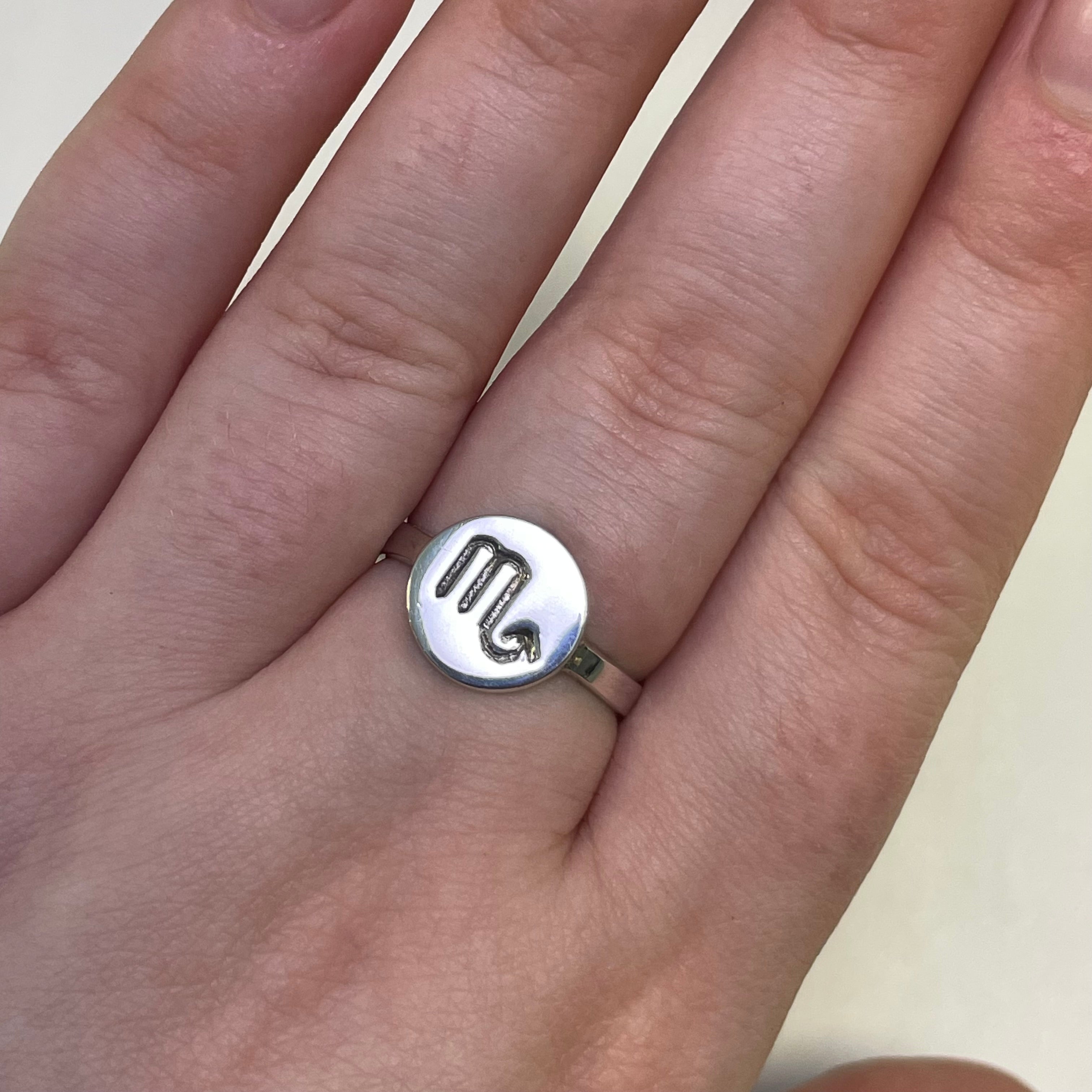 Scorpio Zodiac Sterling Silver Star Sign Ring (Size P)