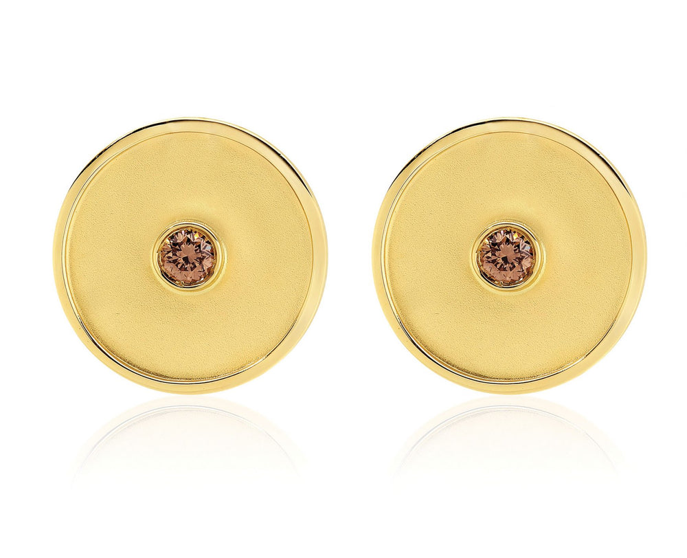 Aten 9ct Yellow Gold Australian Chocolate Diamond Disk Stud Earrings