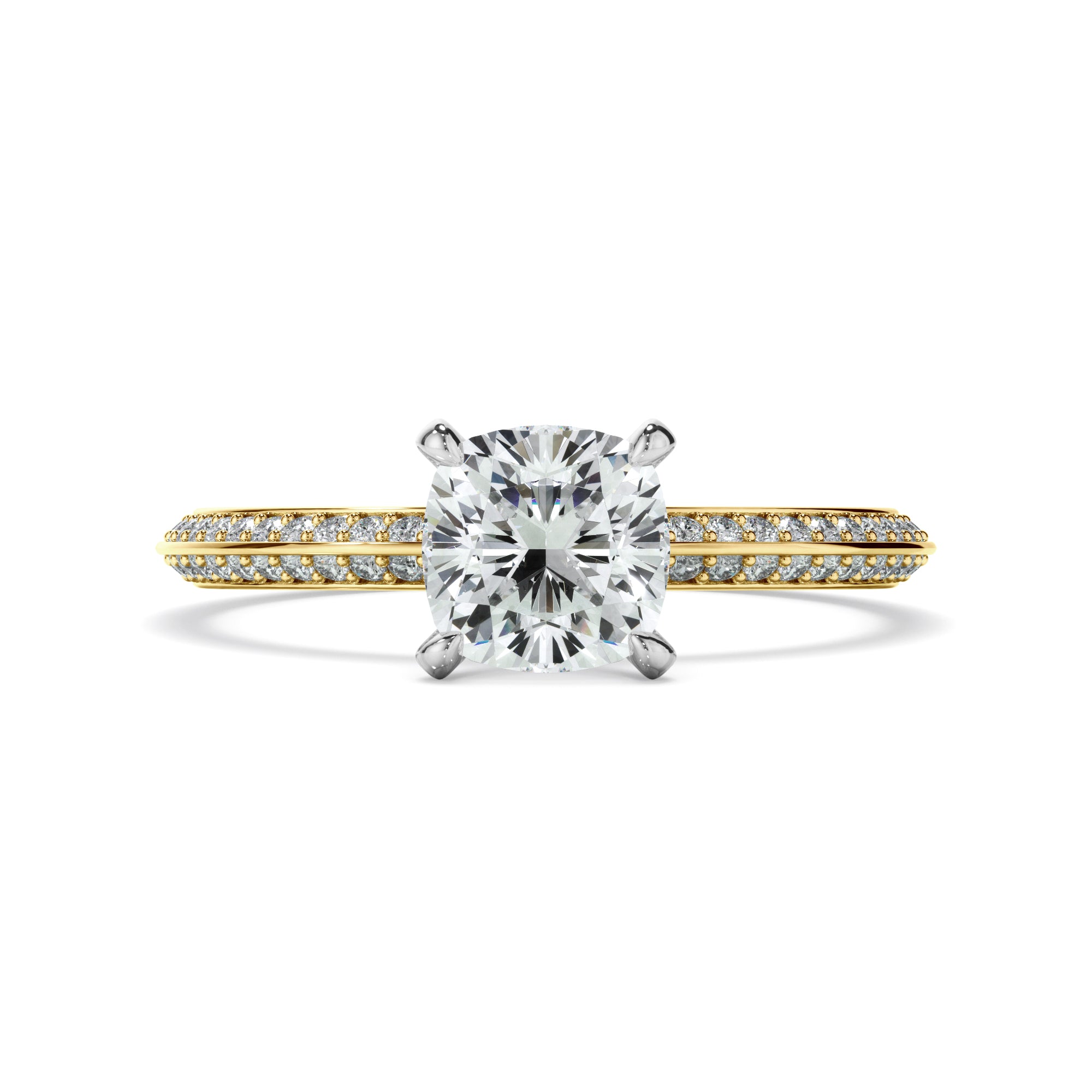 Serena - Cushion Cut Diamond Knife Edge Engagement Ring With Diamond Pave Sides