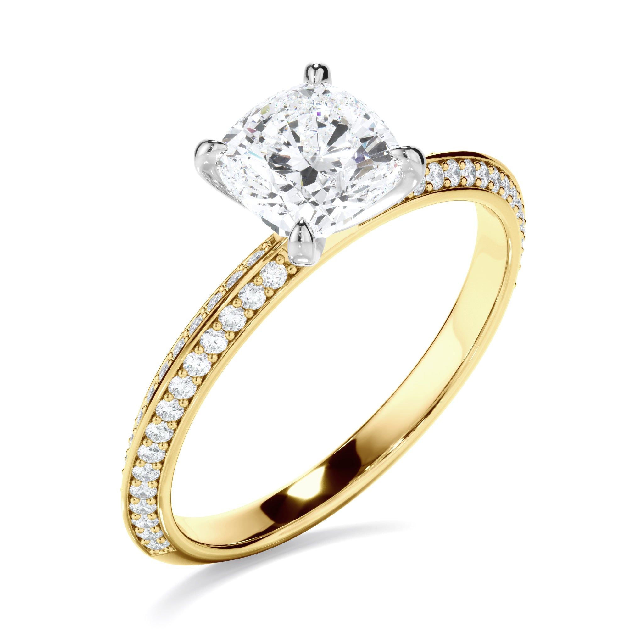 Serena - Cushion Cut Diamond Knife Edge Engagement Ring With Diamond Pave Sides