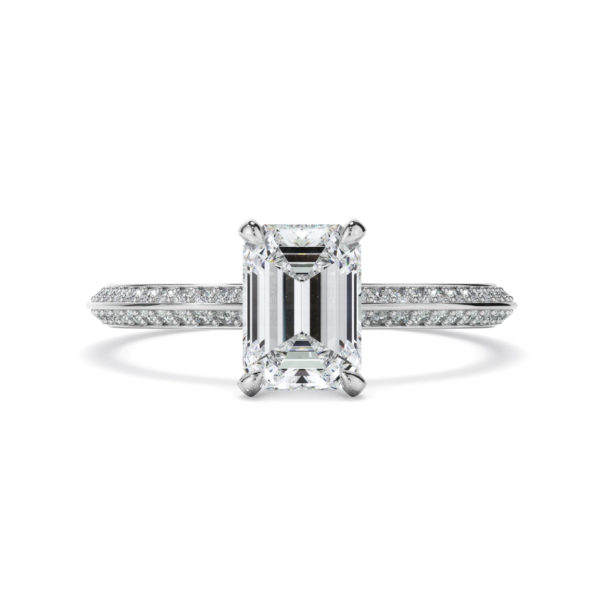 Astera - Emerald Cut Diamond Knife Edge Engagement Ring With Diamond Pave Sides