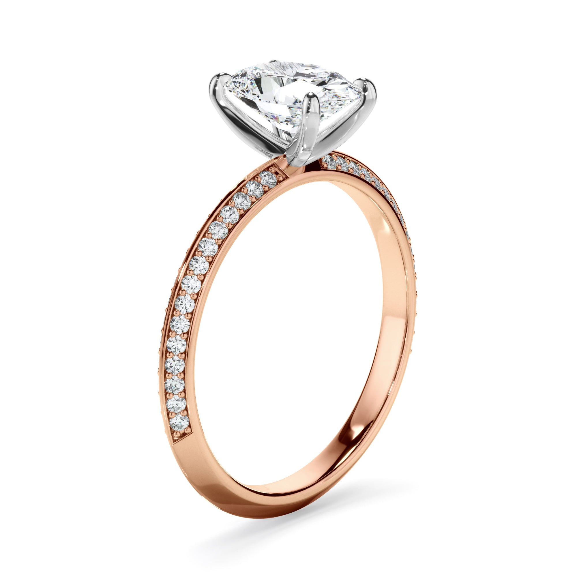 Astrid - Oval Cut Diamond Knife Edge Engagement Ring With Diamond Pave Sides