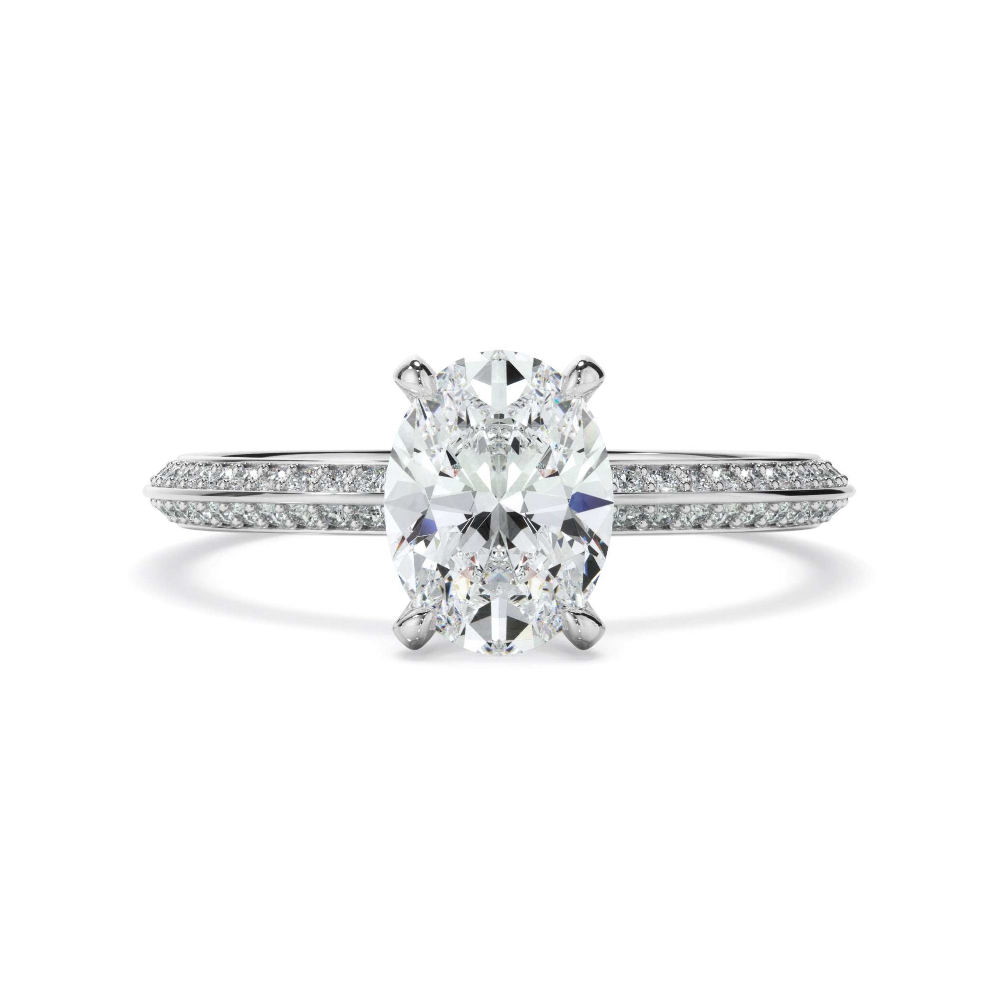 Astrid - Oval Cut Diamond Knife Edge Engagement Ring With Diamond Pave Sides