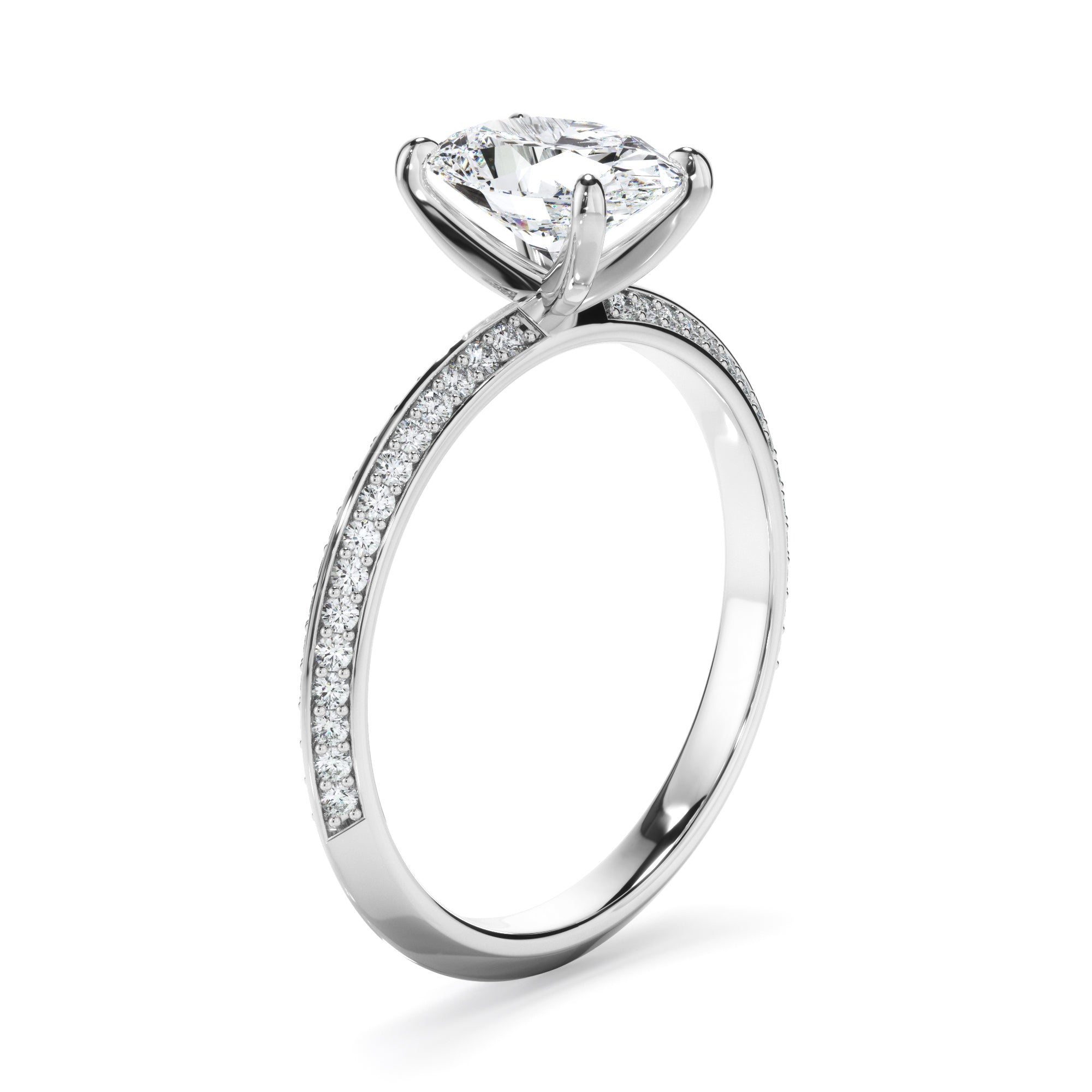 Astrid - Oval Cut Diamond Knife Edge Engagement Ring With Diamond Pave Sides