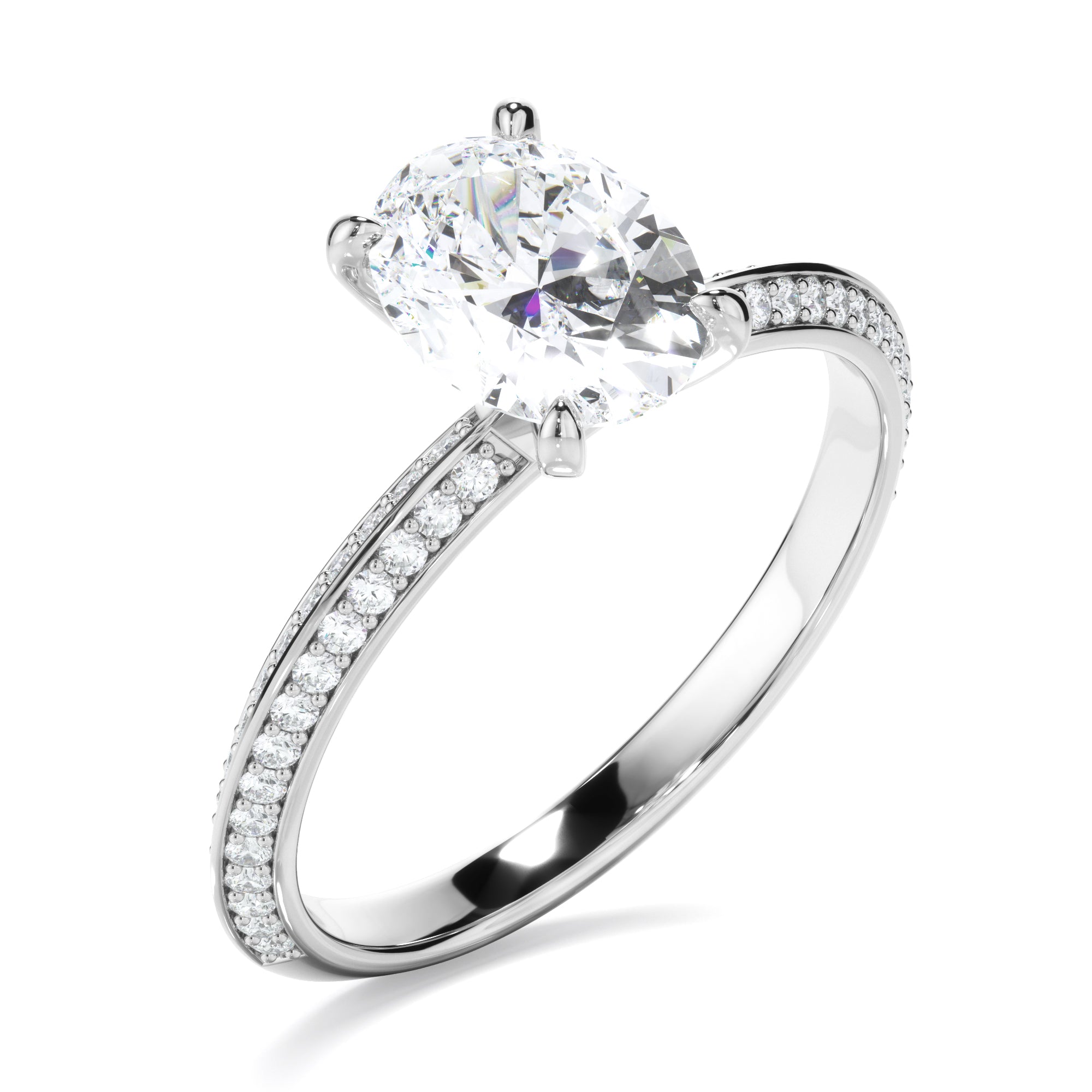 Astrid - Oval Cut Diamond Knife Edge Engagement Ring With Diamond Pave Sides