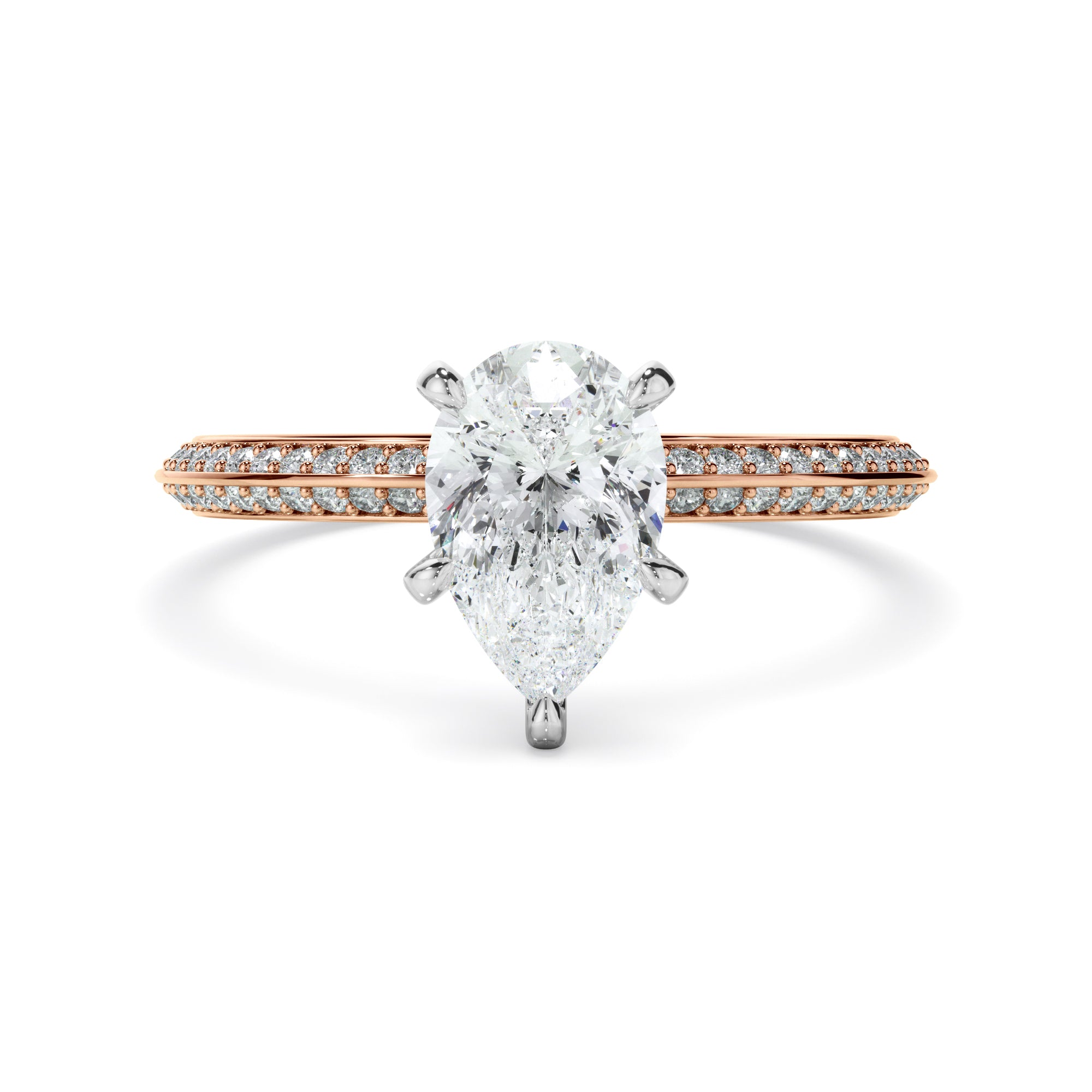 Marcella - Pear Cut Diamond Knife Edge Engagement Ring With Diamond Pave Sides
