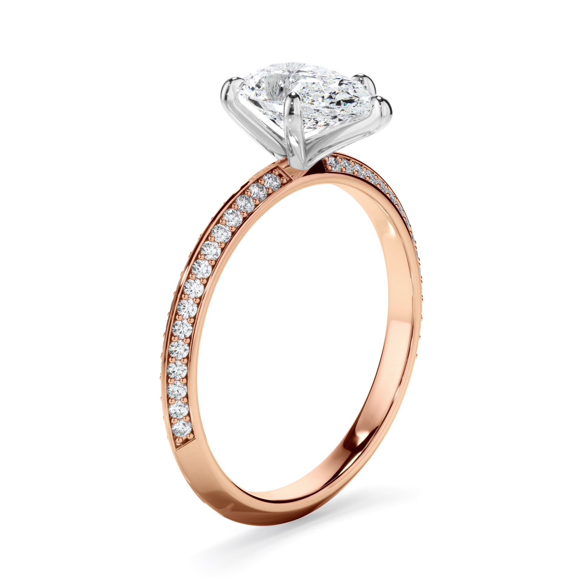 Marcella - Pear Cut Diamond Knife Edge Engagement Ring With Diamond Pave Sides