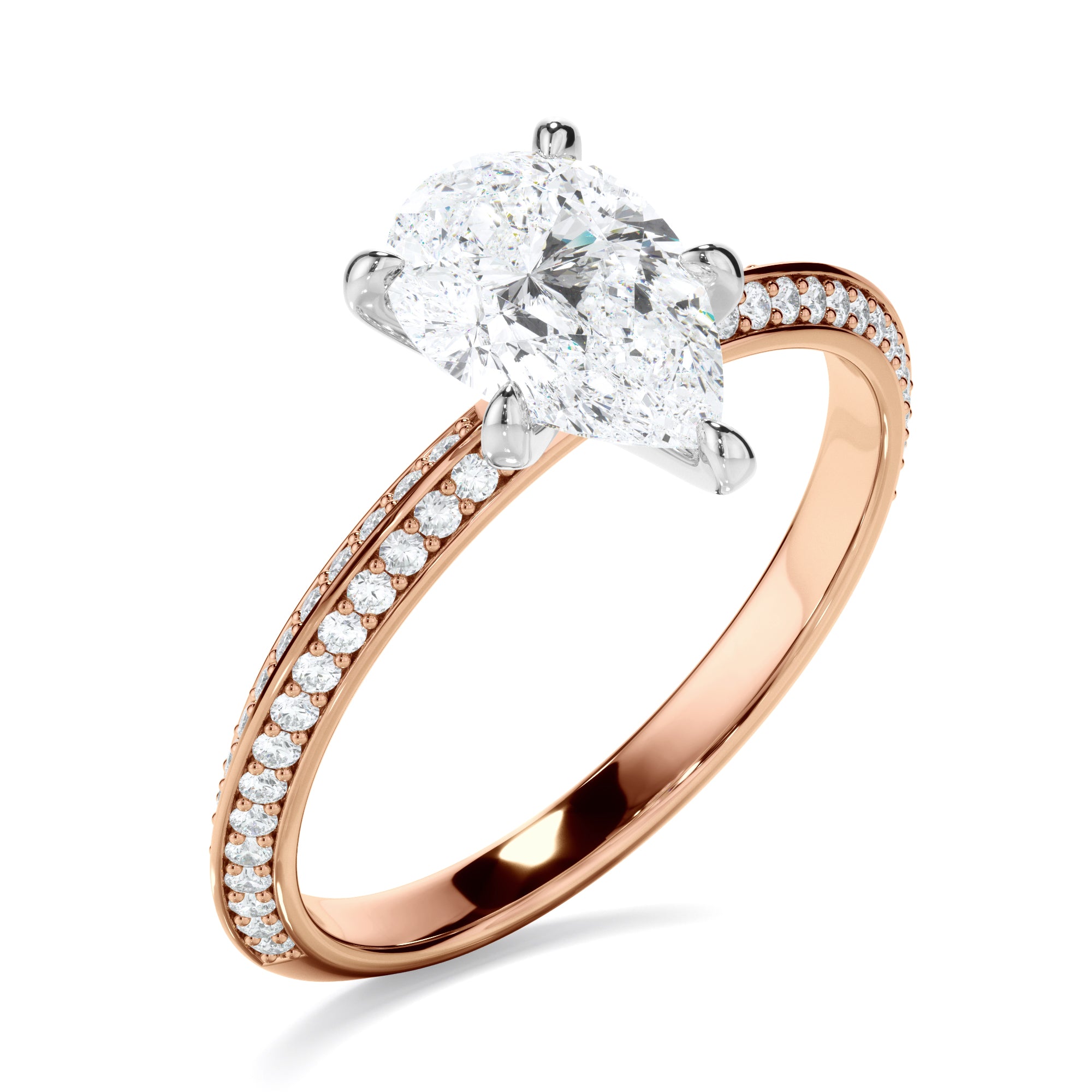 Marcella - Pear Cut Diamond Knife Edge Engagement Ring With Diamond Pave Sides