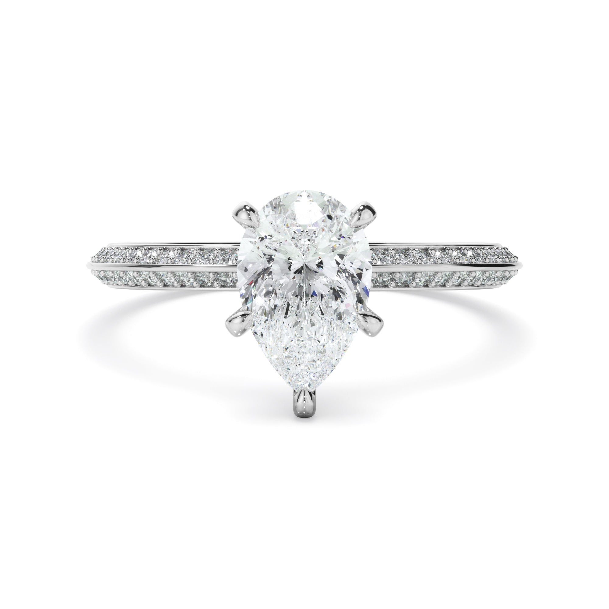 Marcella - Pear Cut Diamond Knife Edge Engagement Ring With Diamond Pave Sides