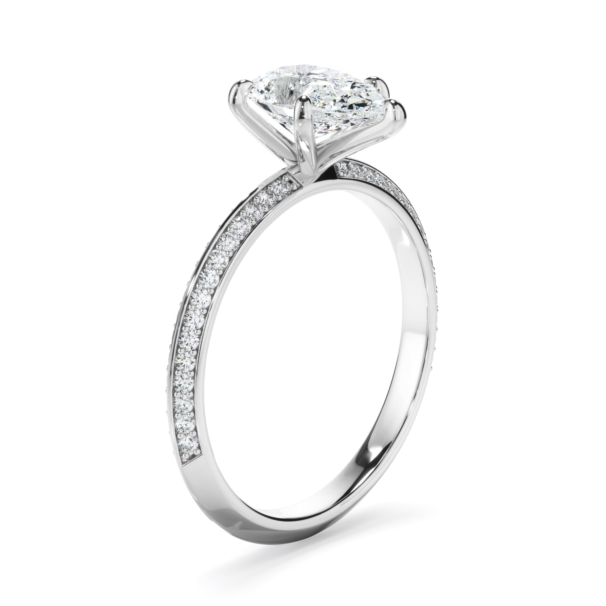 Marcella - Pear Cut Diamond Knife Edge Engagement Ring With Diamond Pave Sides
