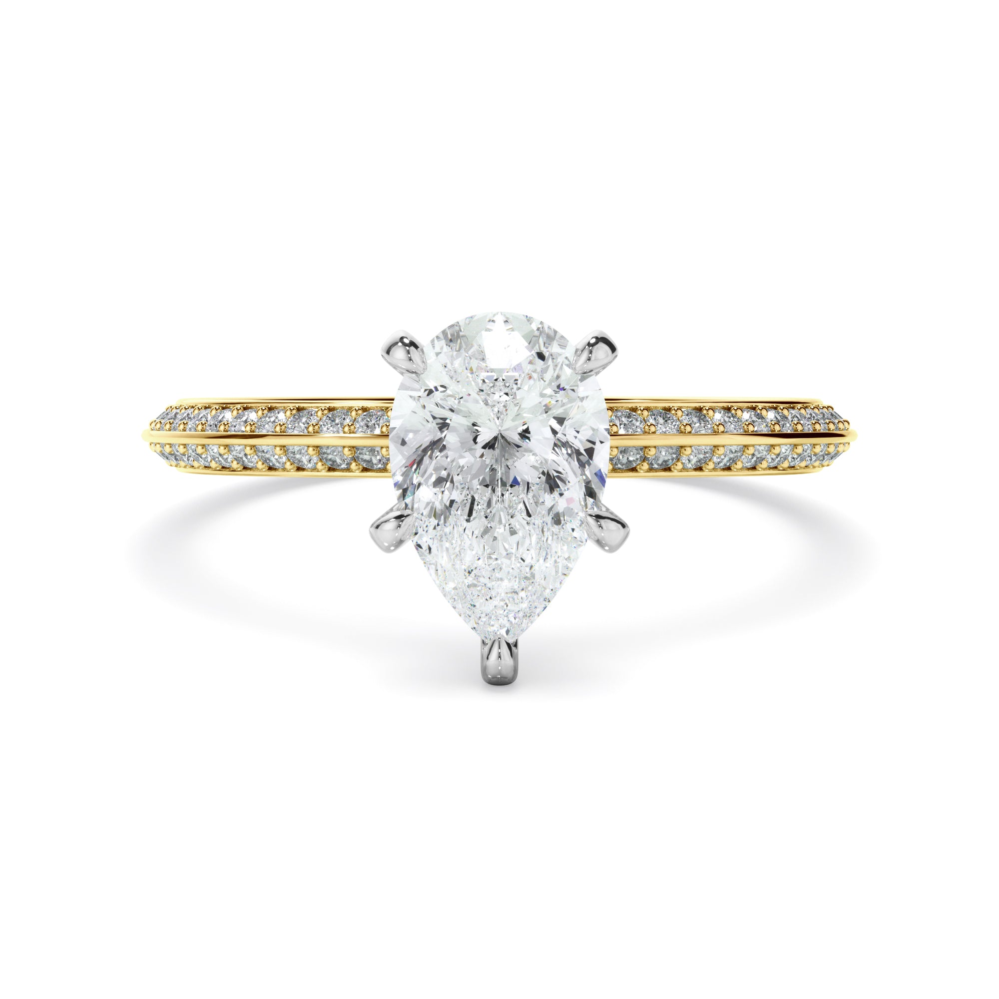 Marcella - Pear Cut Diamond Knife Edge Engagement Ring With Diamond Pave Sides
