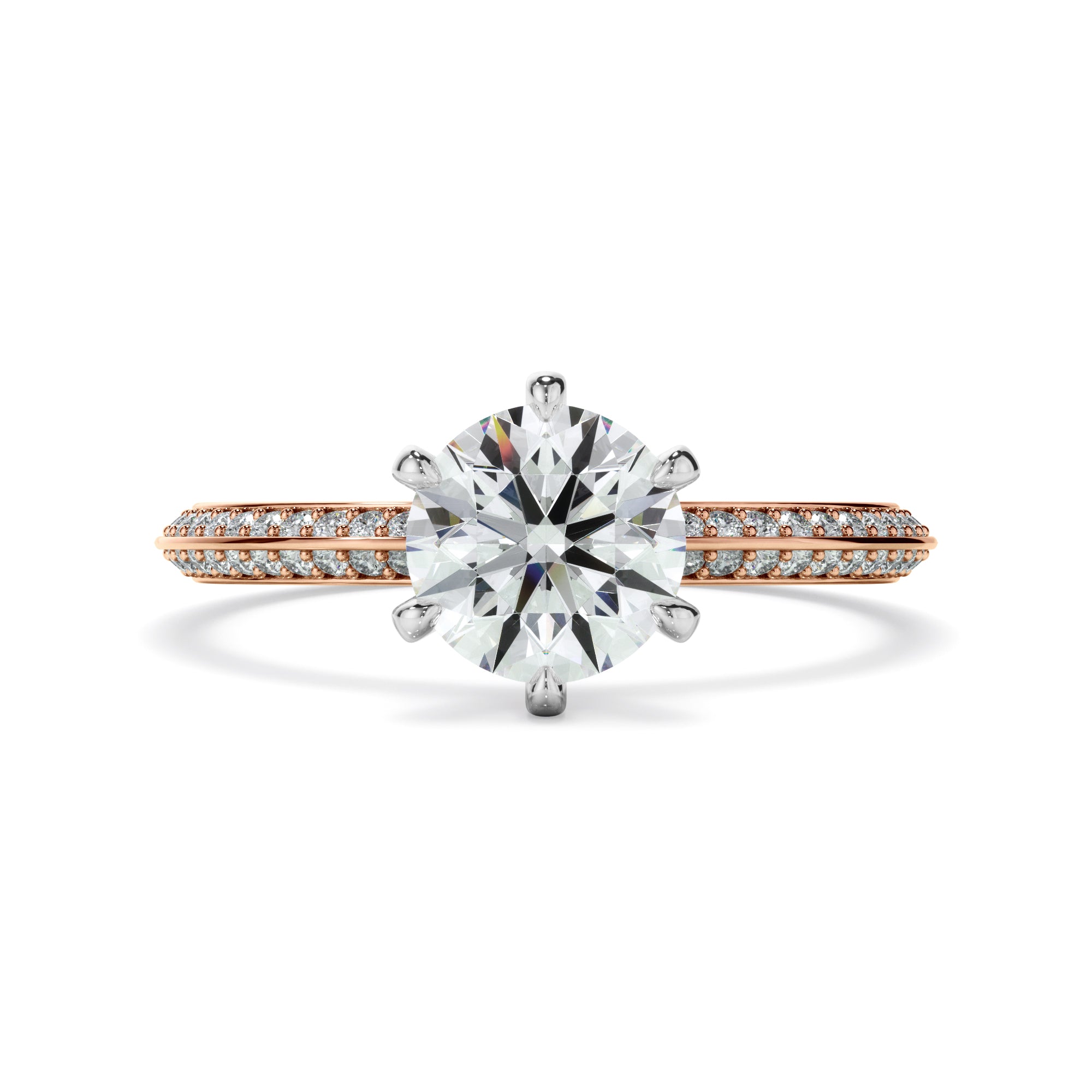 Mariana - Round Brilliant Cut Diamond Knife Edge Engagement Ring With Diamond Pave Sides