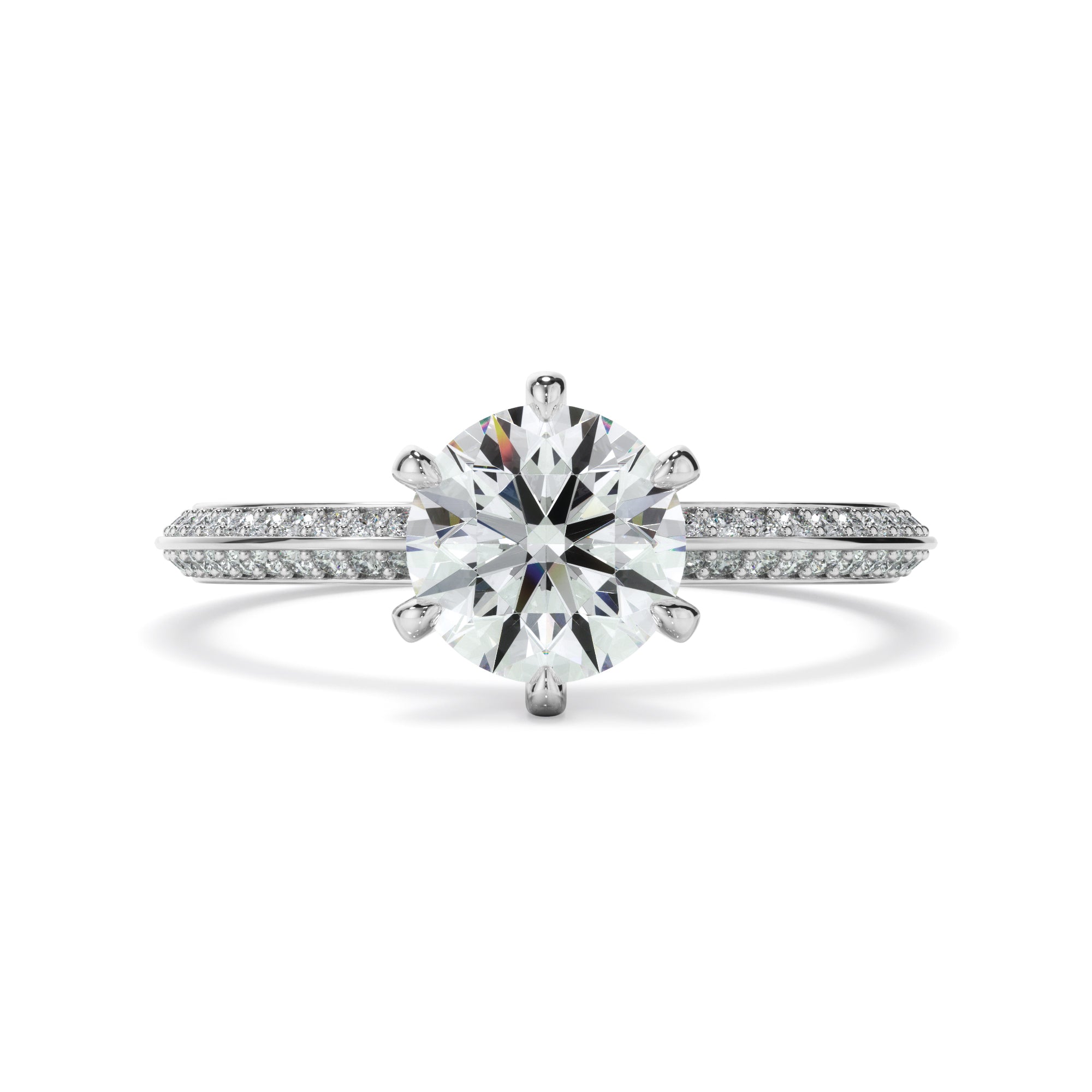 Mariana - Round Brilliant Cut Diamond Knife Edge Engagement Ring With Diamond Pave Sides