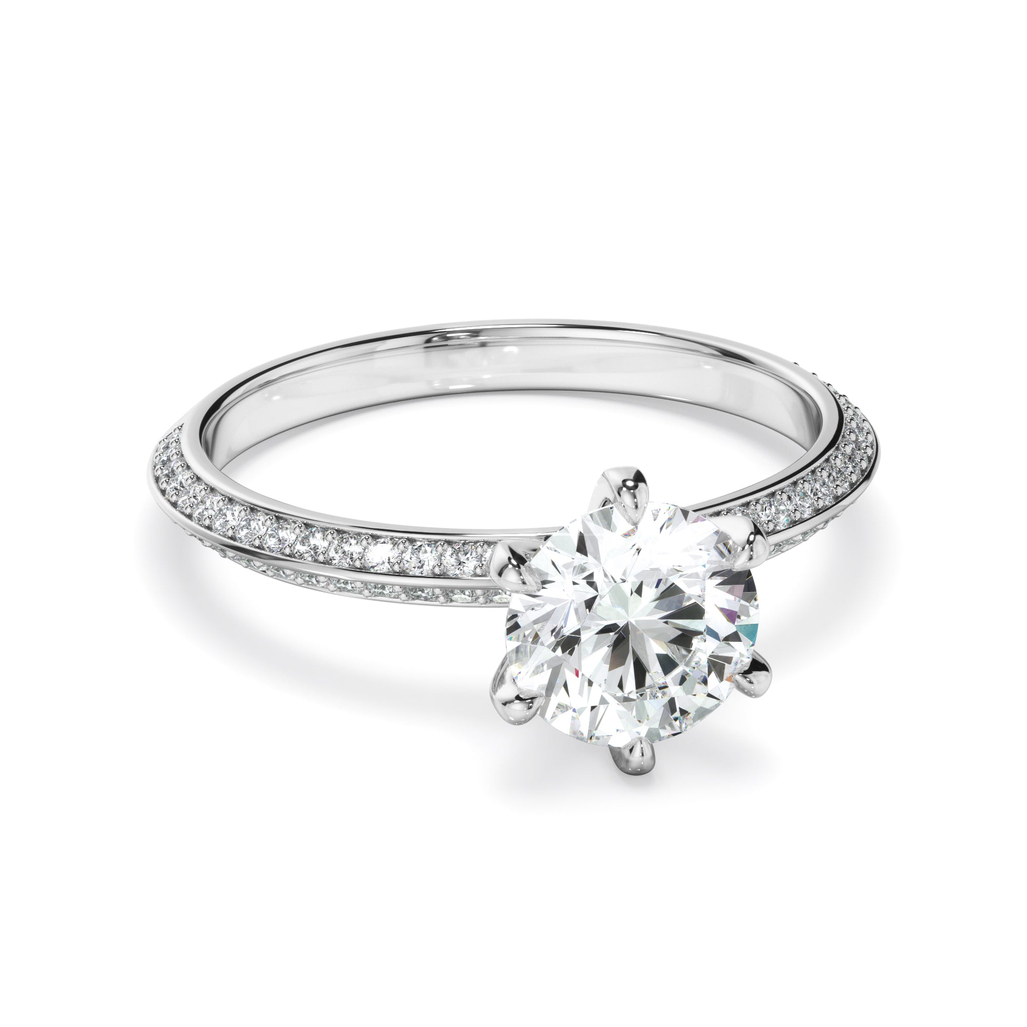 Mariana - Round Brilliant Cut Diamond Knife Edge Engagement Ring With Diamond Pave Sides