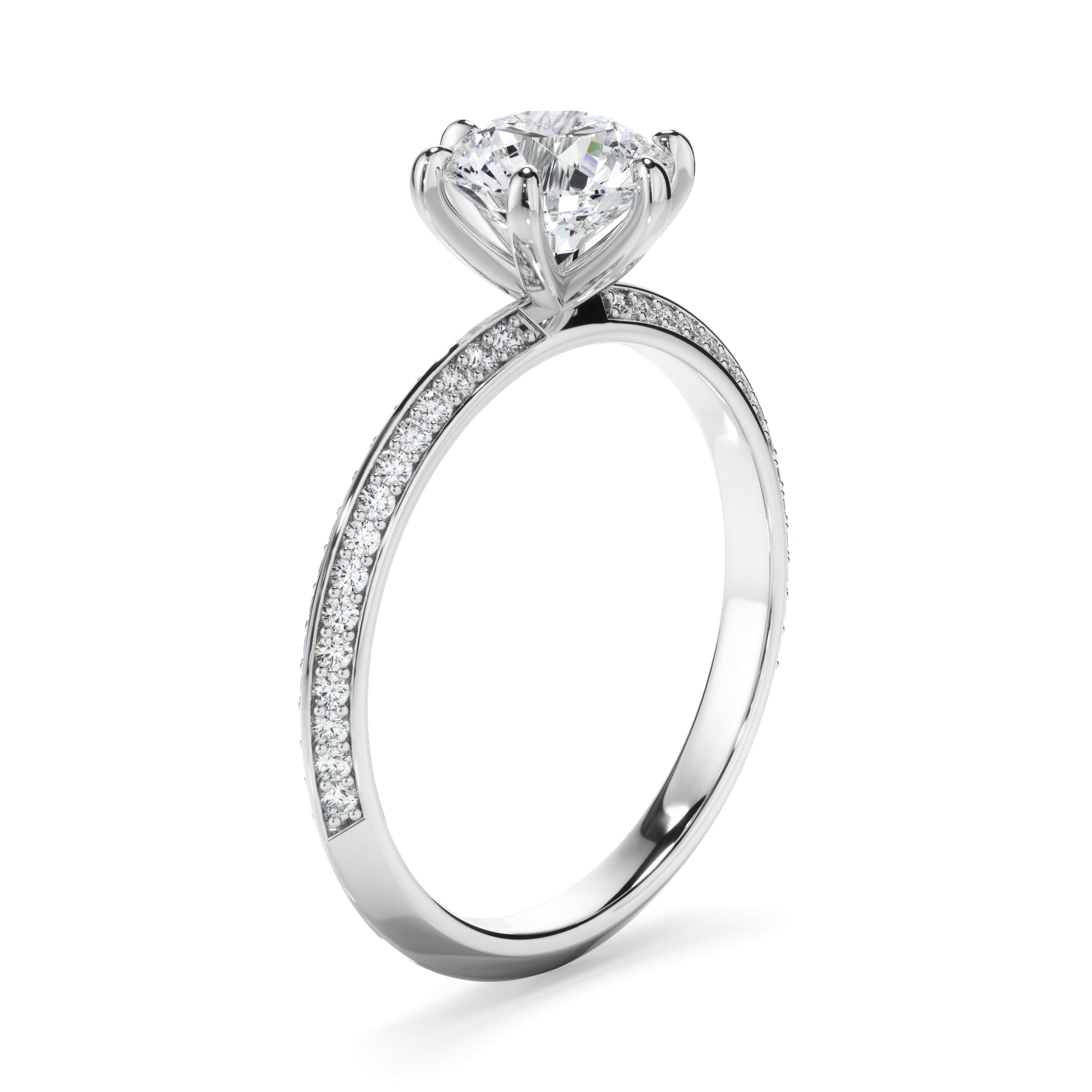 Mariana - Round Brilliant Cut Diamond Knife Edge Engagement Ring With Diamond Pave Sides