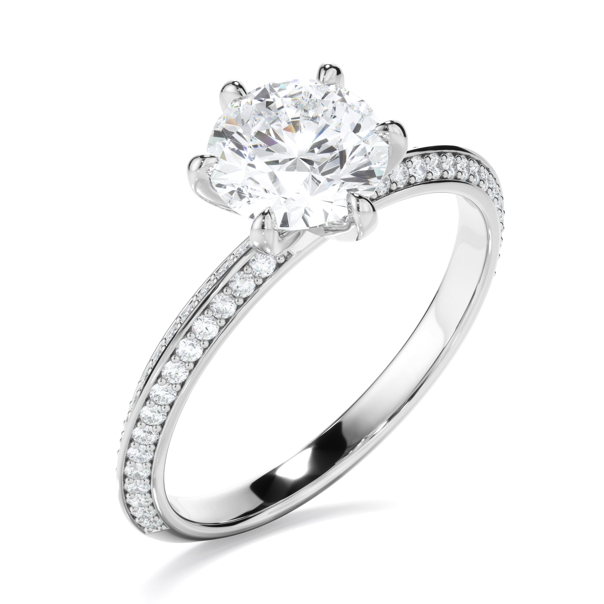 Mariana - Round Brilliant Cut Diamond Knife Edge Engagement Ring With Diamond Pave Sides