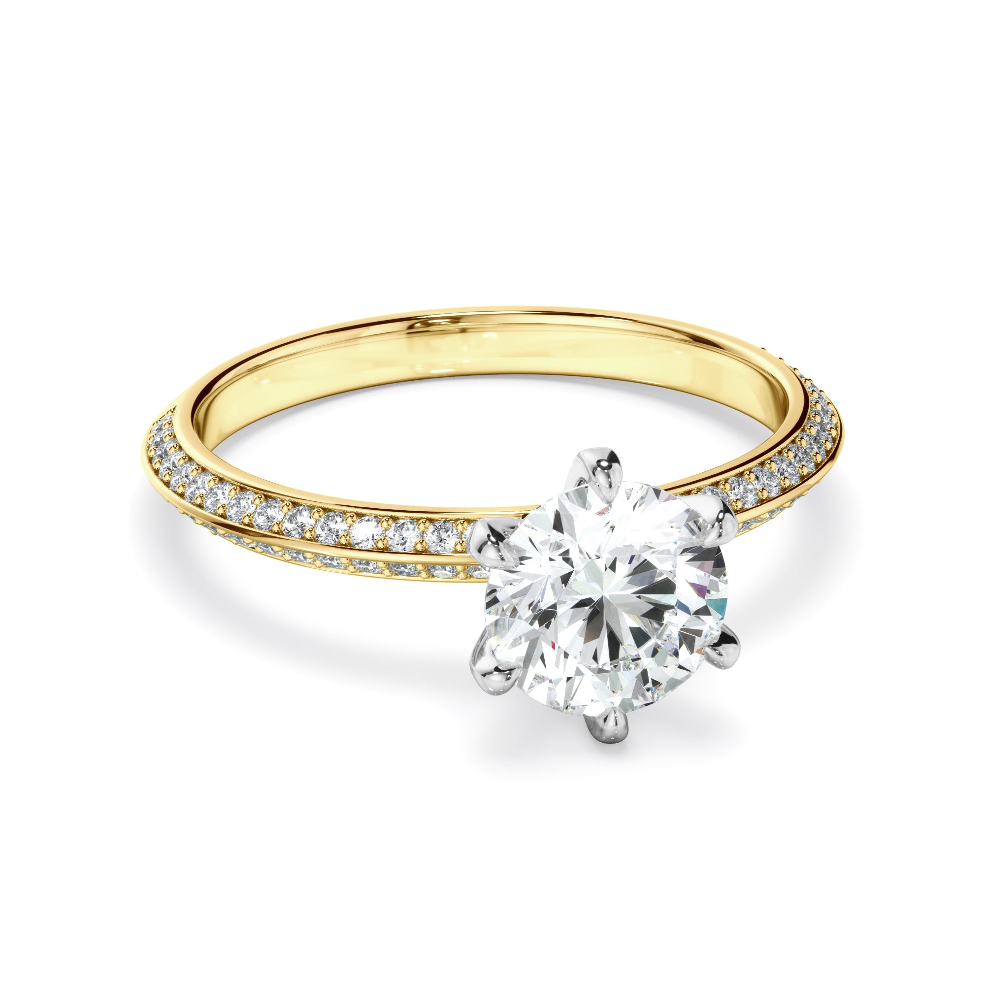 Mariana - Round Brilliant Cut Diamond Knife Edge Engagement Ring With Diamond Pave Sides
