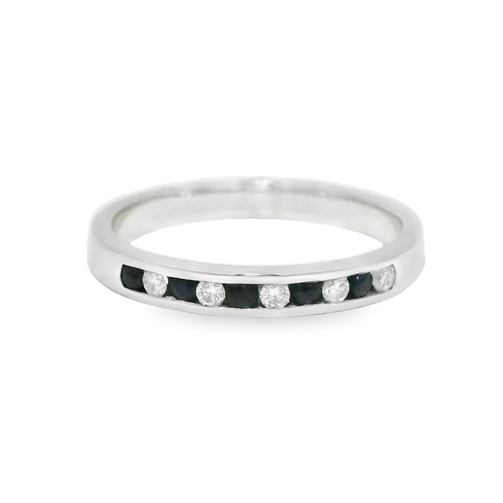 Anna 9ct White Gold Channel Sapphire & Diamond Ring (Size P)