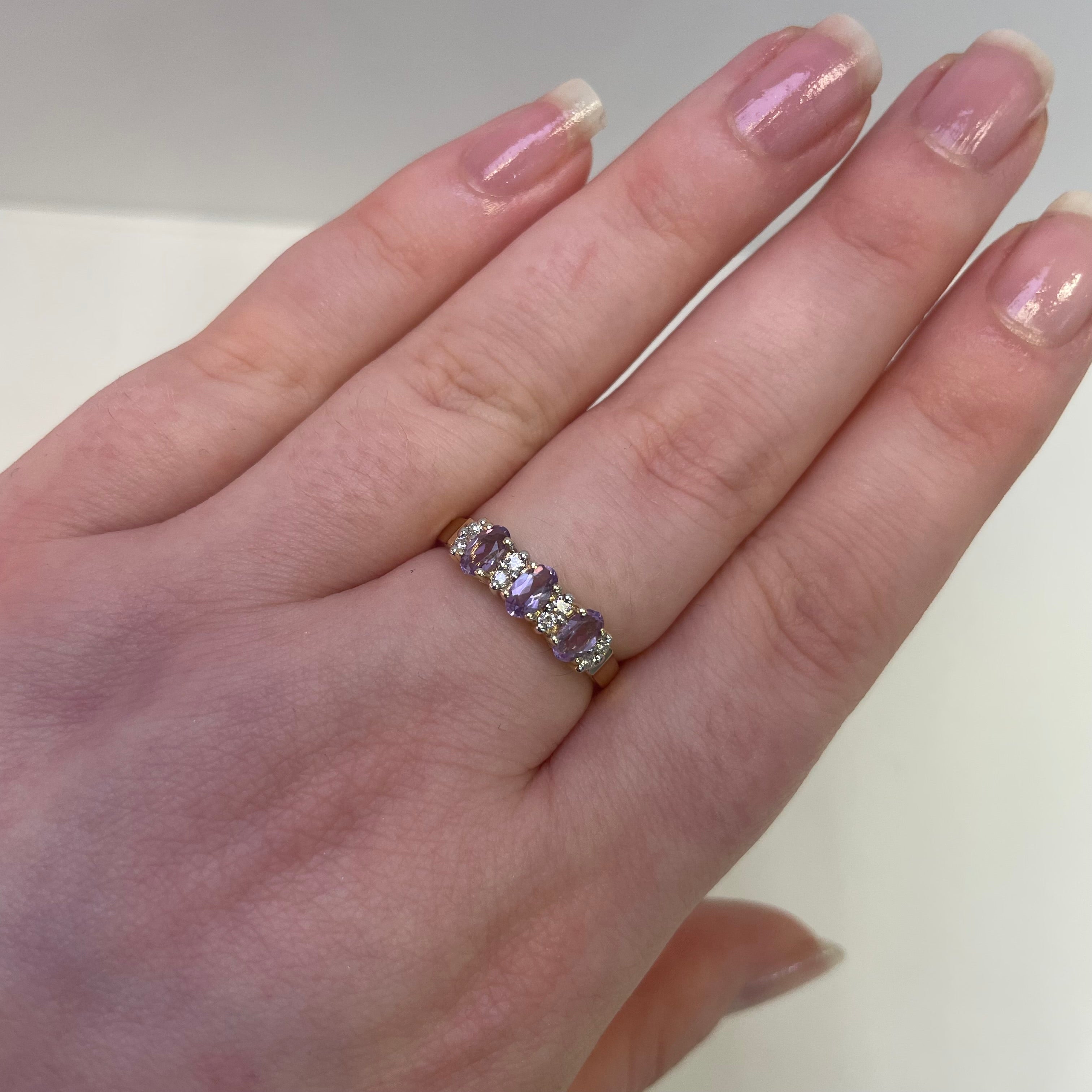 Lilah 9ct Gold Oval Lilac Amethyst Trilogy Ring (Size O)