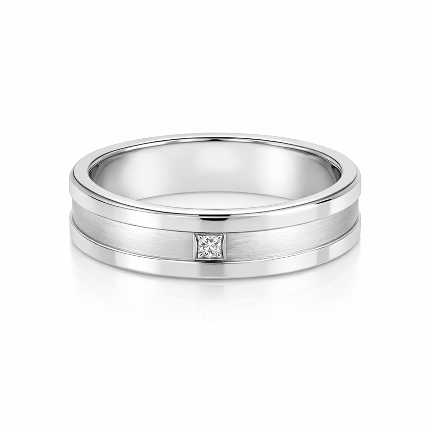 9ct White Gold Diamond Set Mens Ring