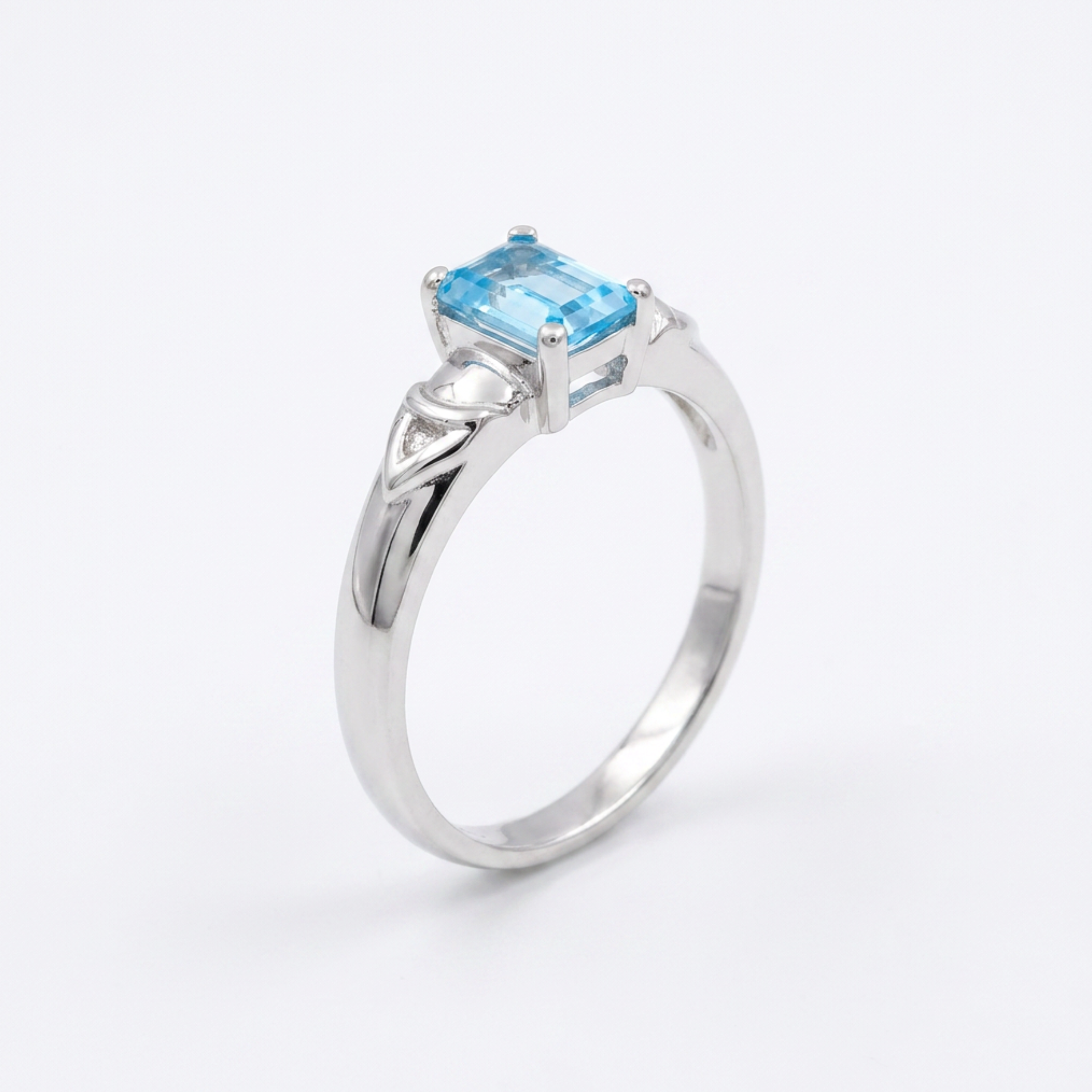 Celine 9ct White Gold Emerald Cut Blue Topaz Diamond Ring (Size M)
