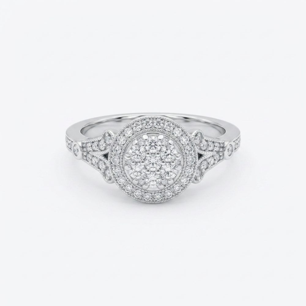 Lacey 9ct White Gold Halo Cluster Diamond Split Shank Engagement Ring (Size L)
