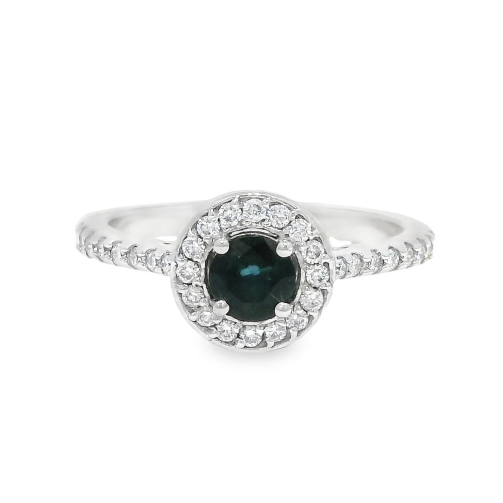 Jaida 9ct White Gold Round Cut Sapphire Diamond Ring (Size O)