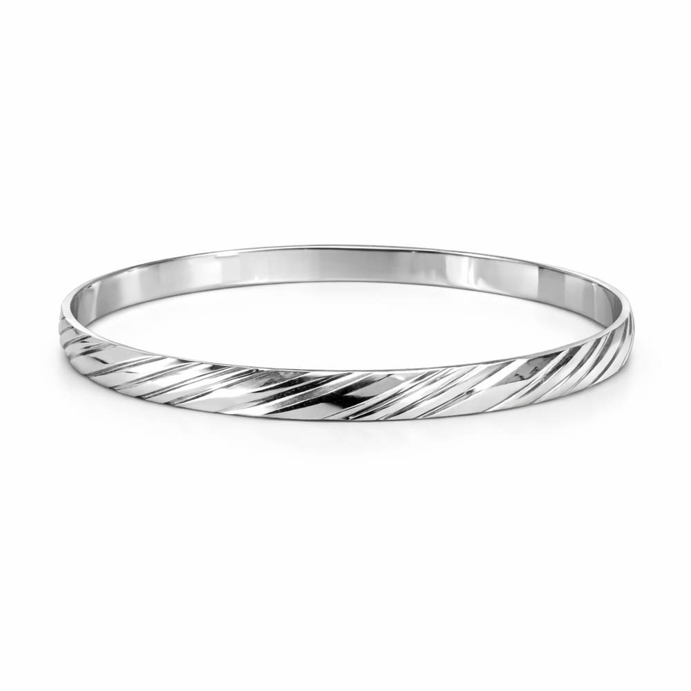 Willow 9ct White Gold Striped Bangle