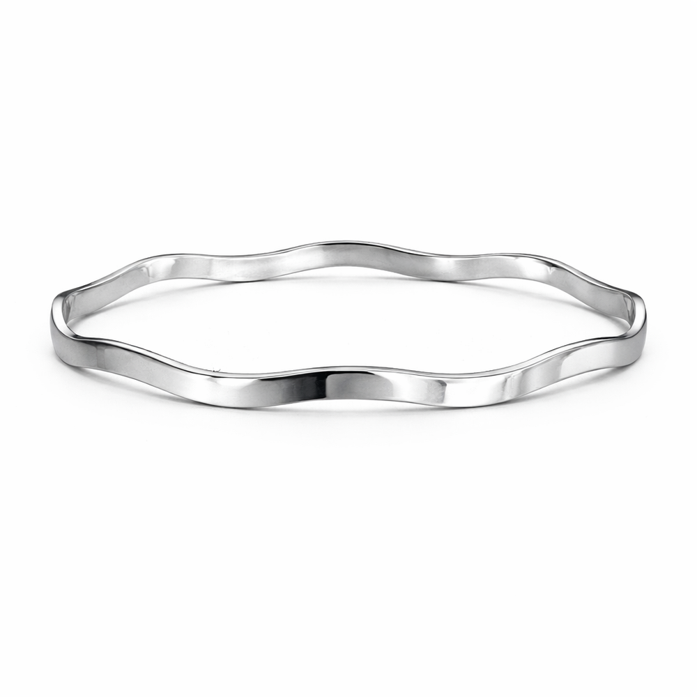 Luna 9ct White Gold Wave Bangle