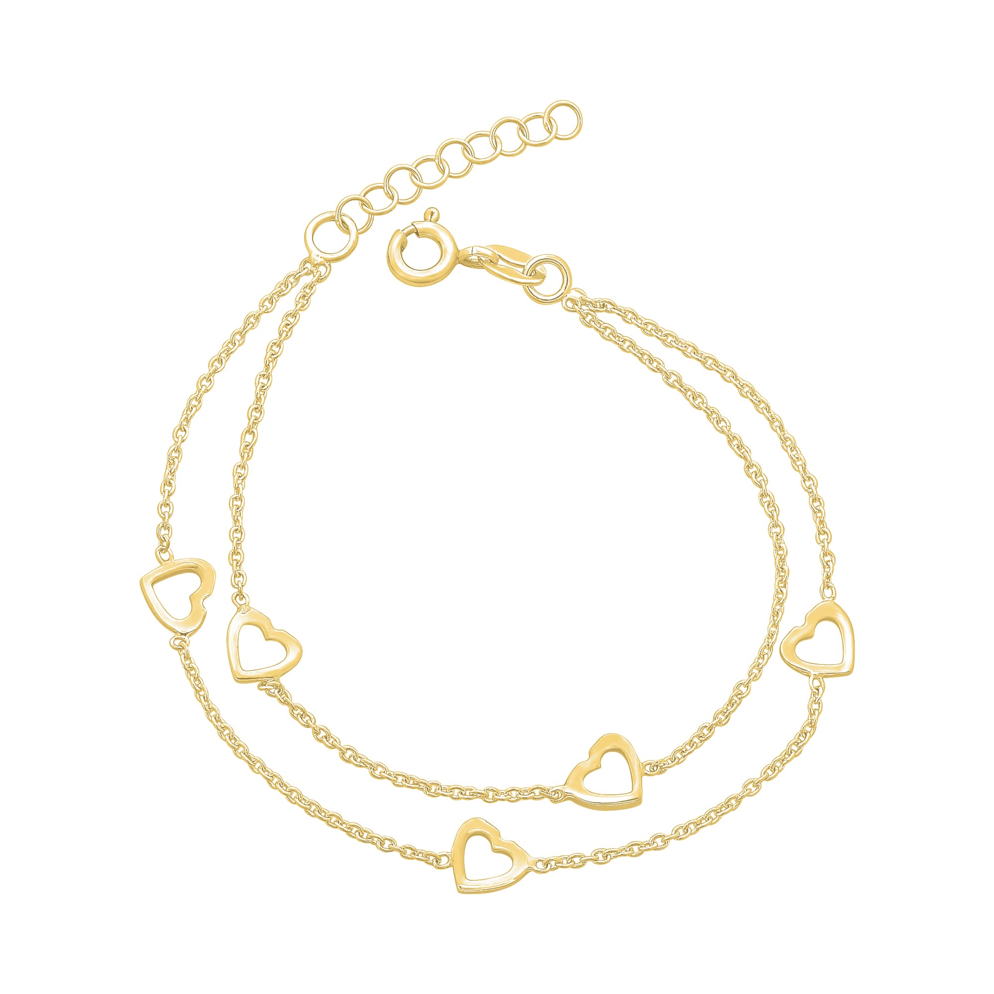9ct Gold Plated Double Row Heart Bracelet