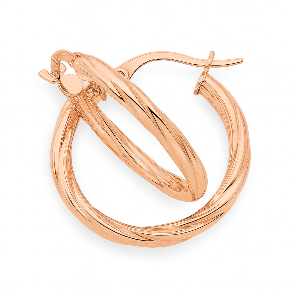 Rose gold hoop earring on a white background