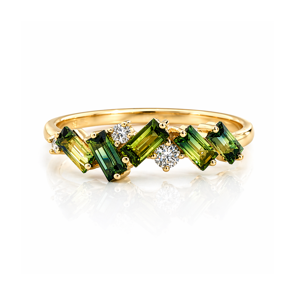 Adeline Baguette Cut Parti Sapphires & Diamonds 9ct Yellow Gold Ring