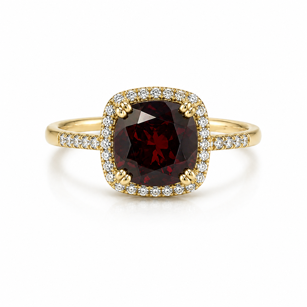 Alexandra Diamond Halo Garnet 9ct Gold Ring (Size N)