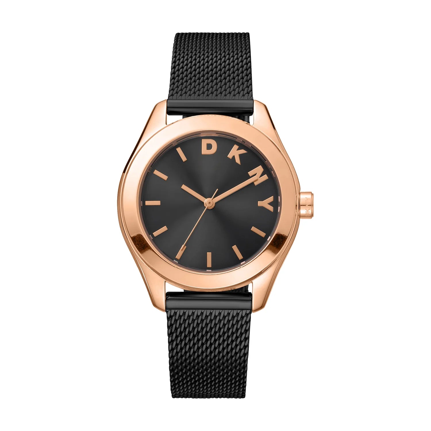 DKNY Astoria Logo Black Dial Rose Gold Tone Stainless Steel Watch