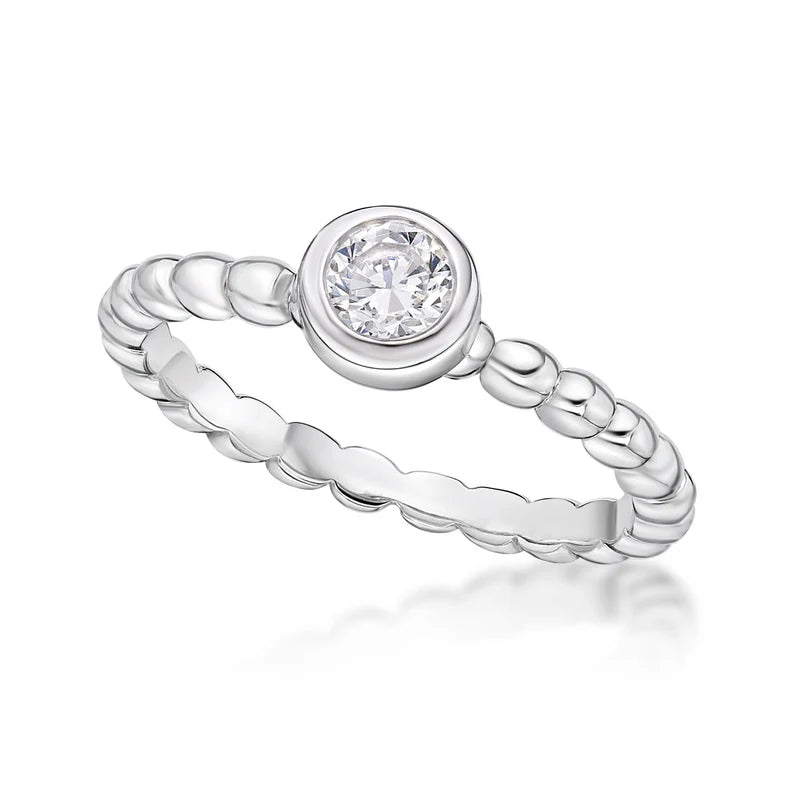 Bezel Set April Birthstone Bubble Band Sterling Silver Ring (Size J)
