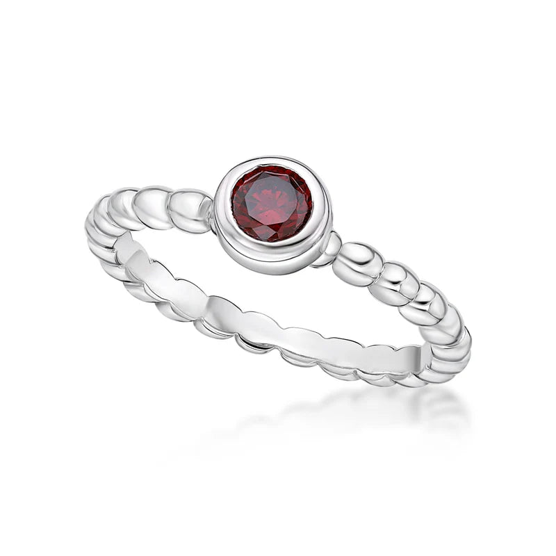Bezel Set January Birthstone Bubble Band Sterling Silver Ring (Size M)